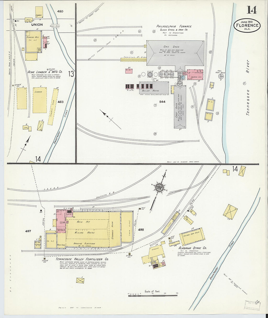 This old map of Florence, Lauderdale County, Alabama was created by Sanborn Map Company in 1910