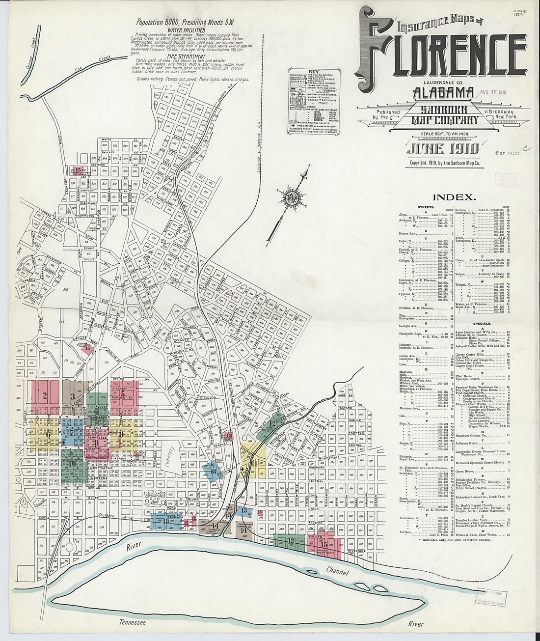 This old map of Florence, Lauderdale County, Alabama was created by Sanborn Map Company in 1910