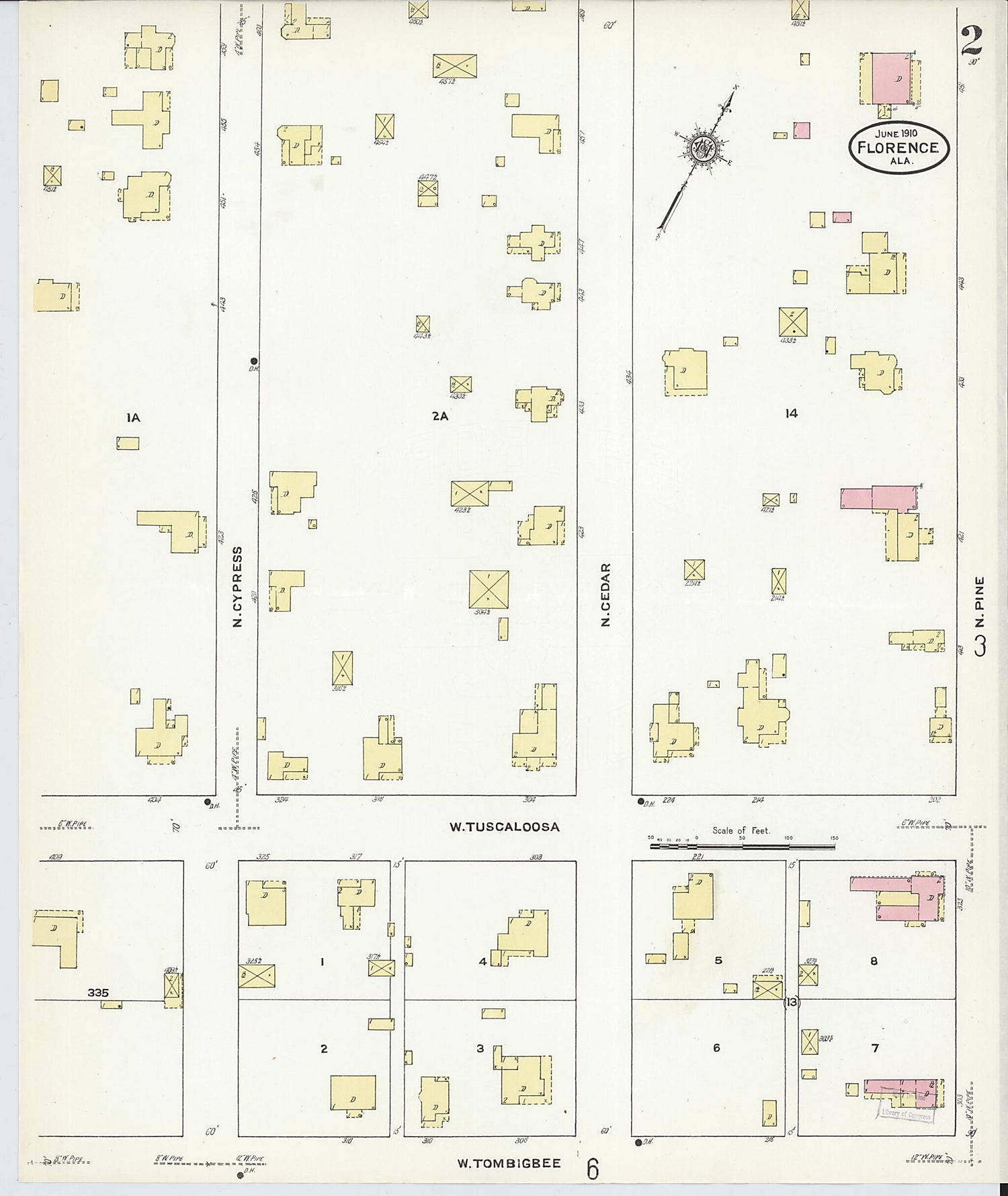 This old map of Florence, Lauderdale County, Alabama was created by Sanborn Map Company in 1910