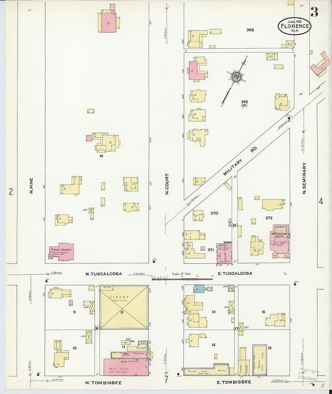 This old map of Florence, Lauderdale County, Alabama was created by Sanborn Map Company in 1910