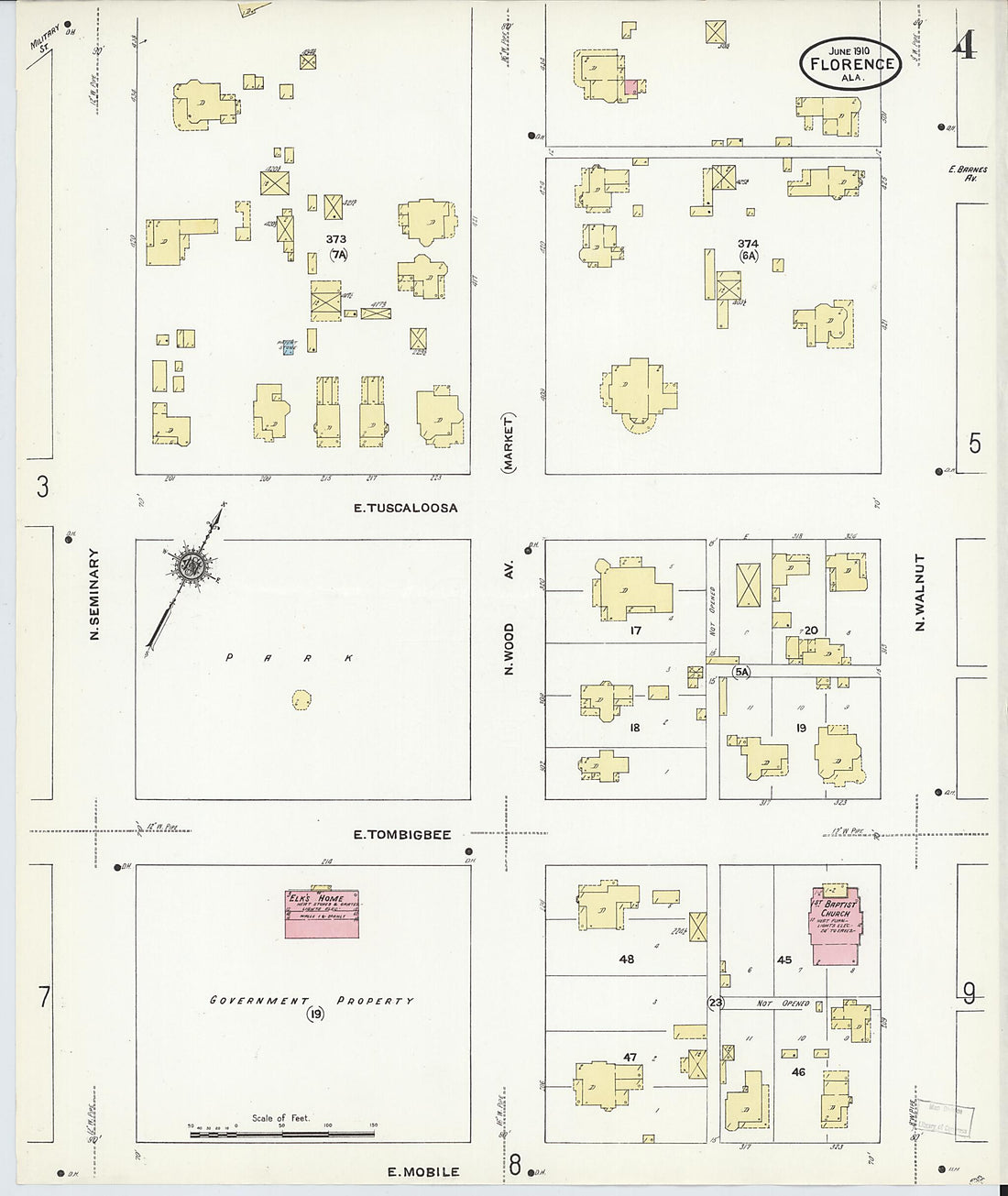 This old map of Florence, Lauderdale County, Alabama was created by Sanborn Map Company in 1910