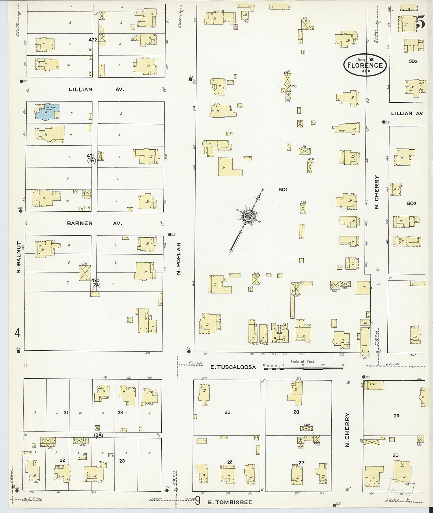 This old map of Florence, Lauderdale County, Alabama was created by Sanborn Map Company in 1910