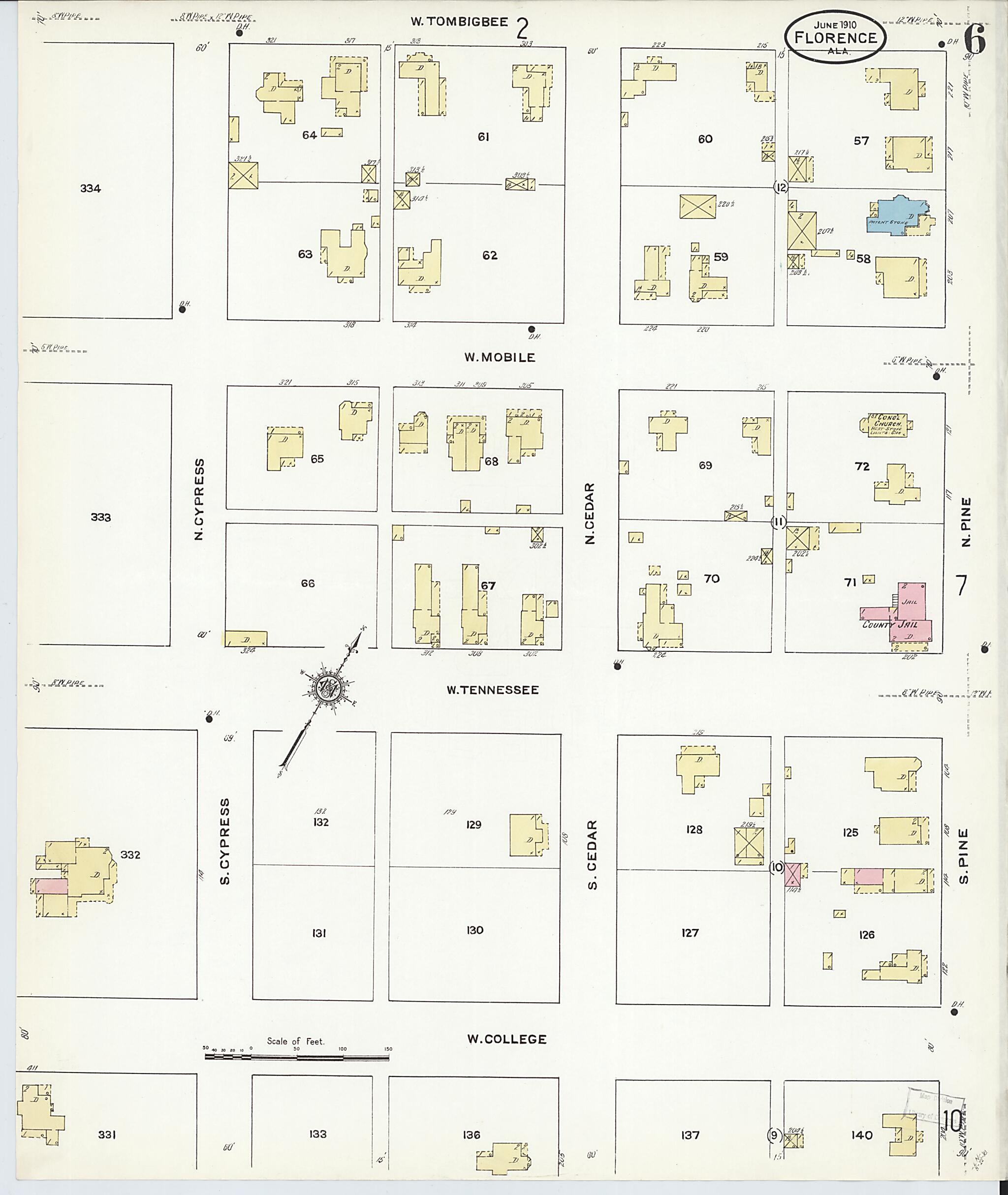 This old map of Florence, Lauderdale County, Alabama was created by Sanborn Map Company in 1910