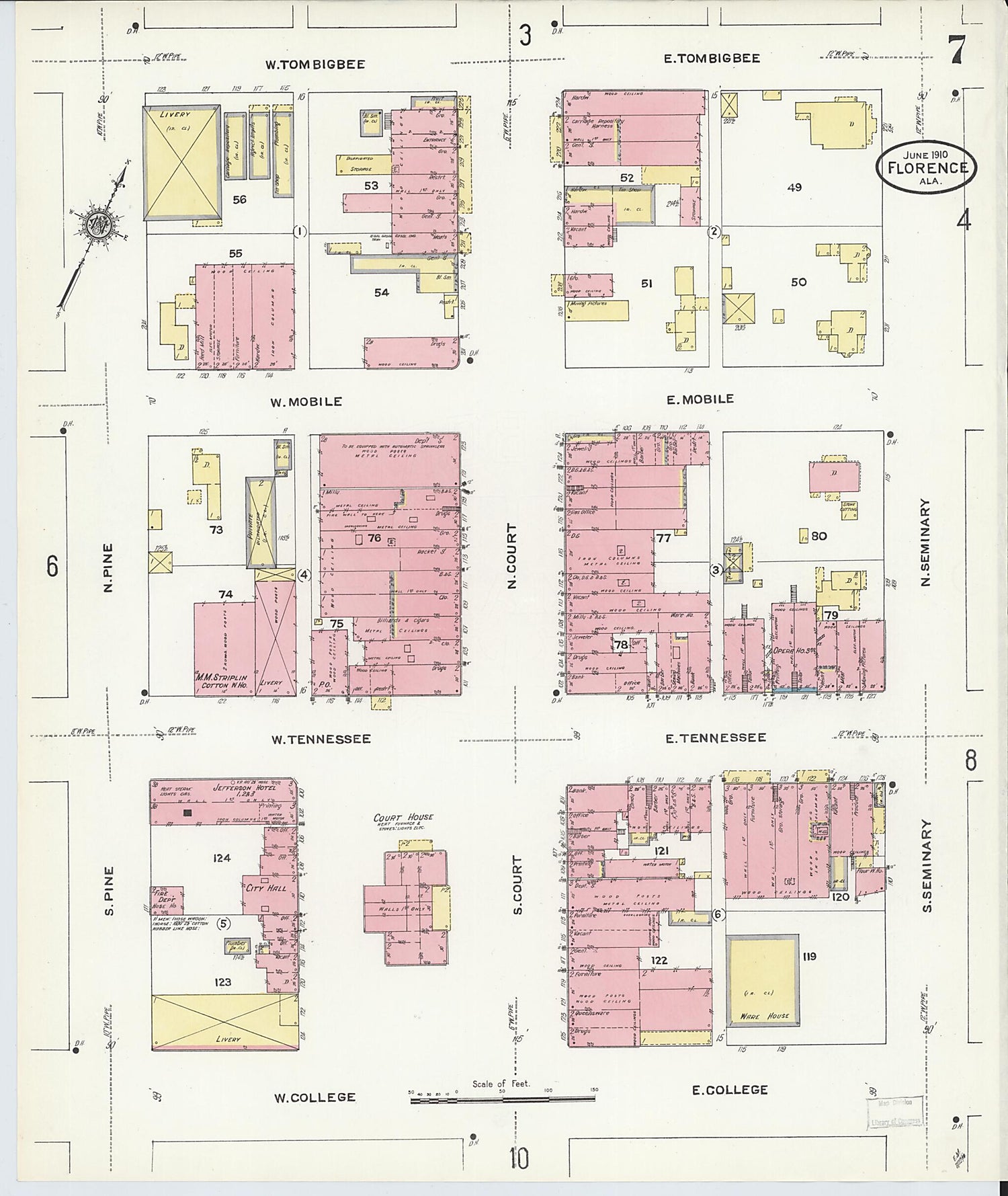 This old map of Florence, Lauderdale County, Alabama was created by Sanborn Map Company in 1910