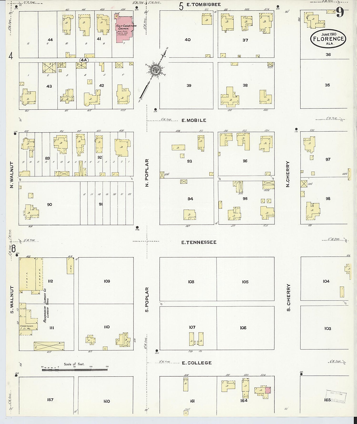 This old map of Florence, Lauderdale County, Alabama was created by Sanborn Map Company in 1910