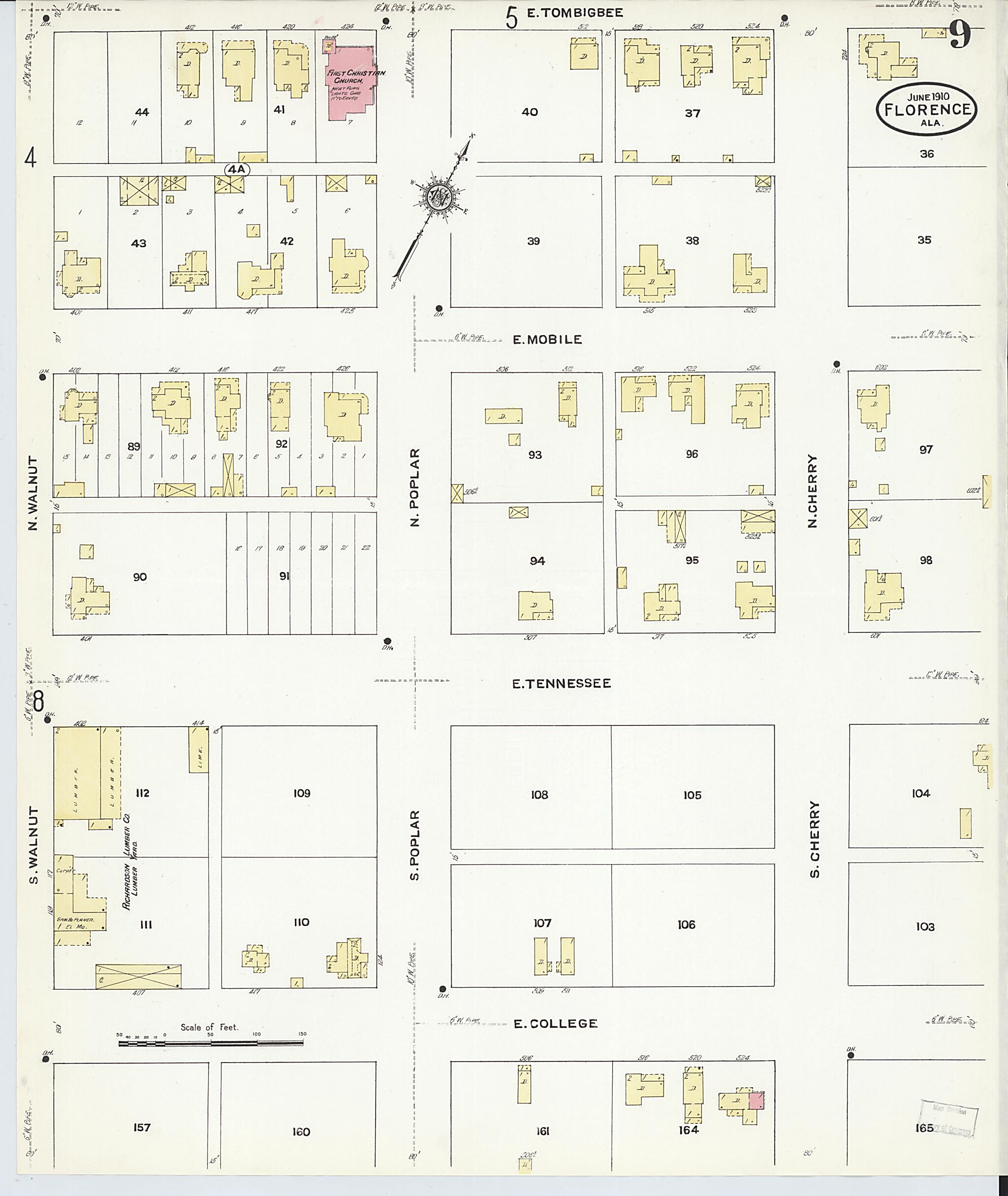 This old map of Florence, Lauderdale County, Alabama was created by Sanborn Map Company in 1910