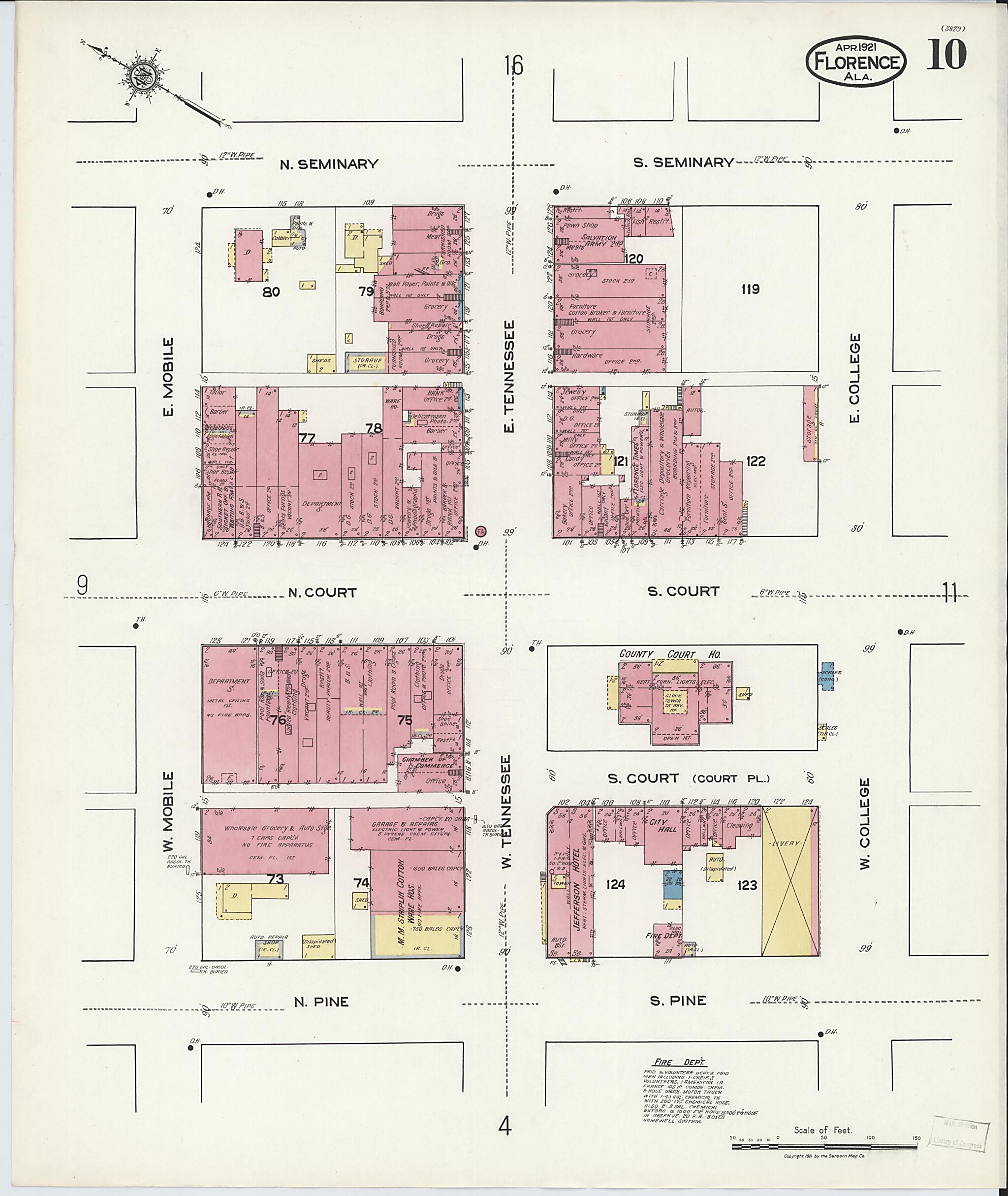 This old map of Waterloo, Lauderdale County, Alabama was created by Sanborn Map Company in 1921