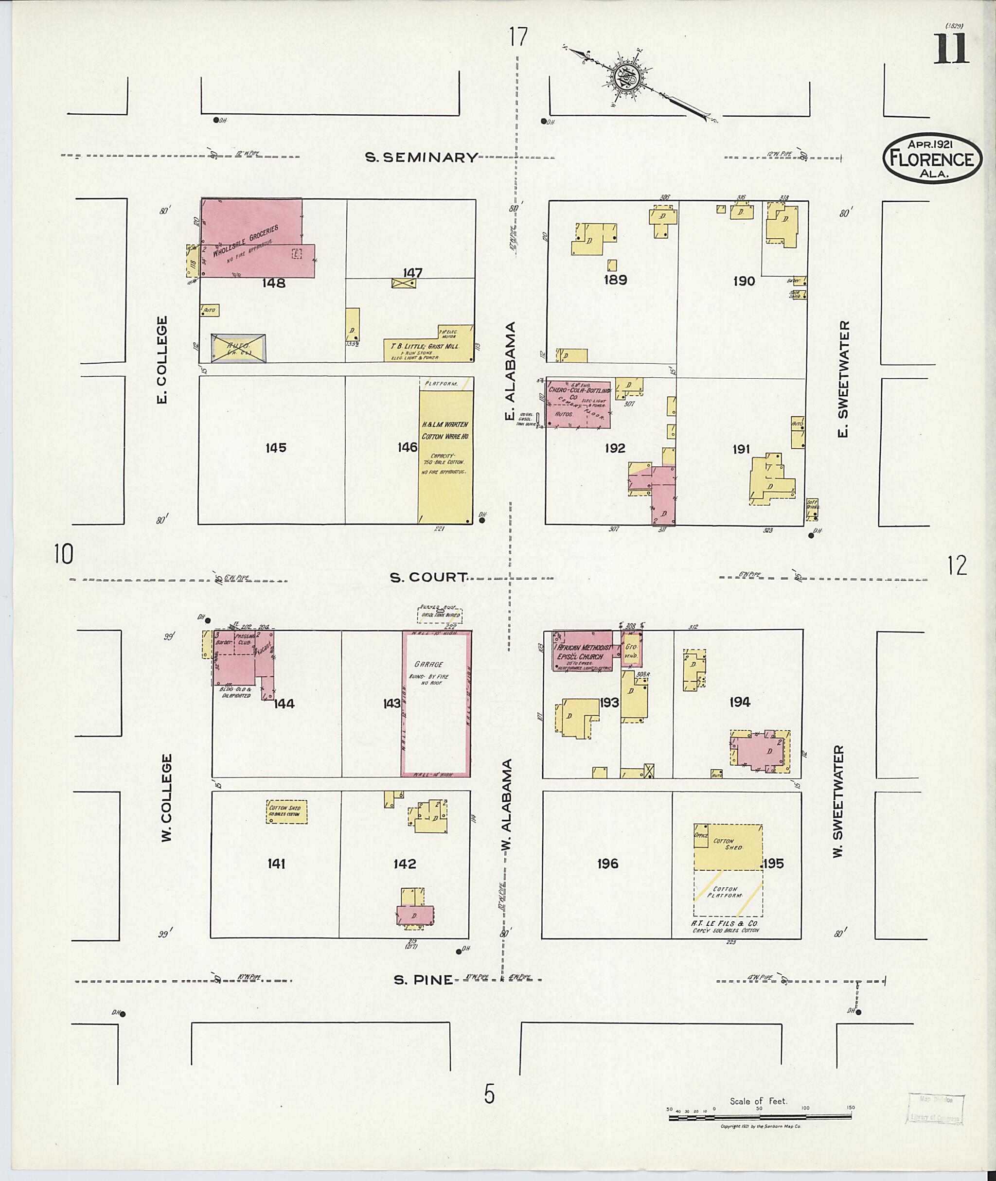 This old map of Waterloo, Lauderdale County, Alabama was created by Sanborn Map Company in 1921