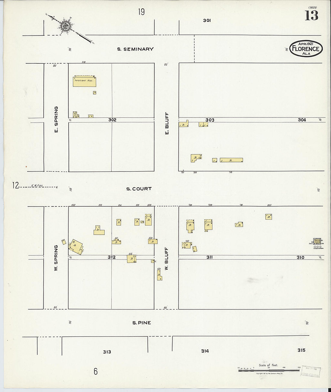 This old map of Waterloo, Lauderdale County, Alabama was created by Sanborn Map Company in 1921