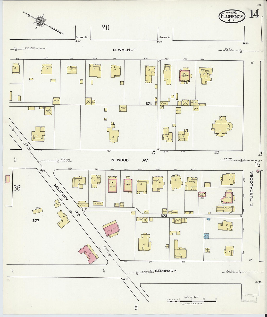 This old map of Waterloo, Lauderdale County, Alabama was created by Sanborn Map Company in 1921