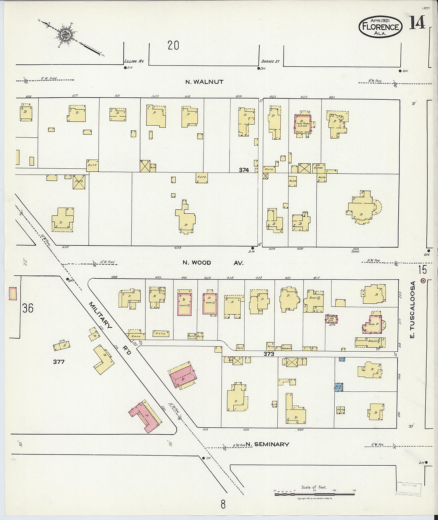 This old map of Waterloo, Lauderdale County, Alabama was created by Sanborn Map Company in 1921