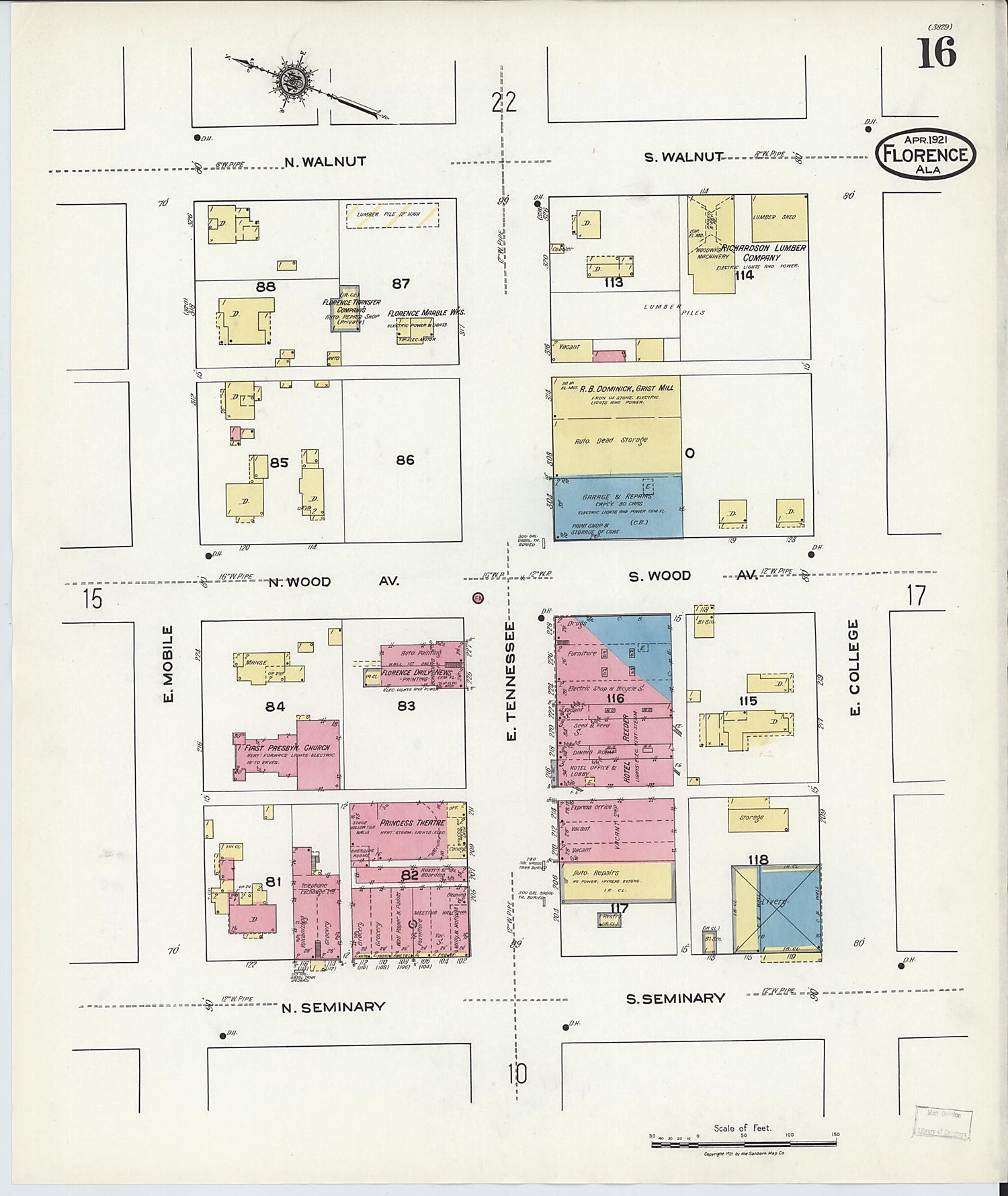 This old map of Waterloo, Lauderdale County, Alabama was created by Sanborn Map Company in 1921