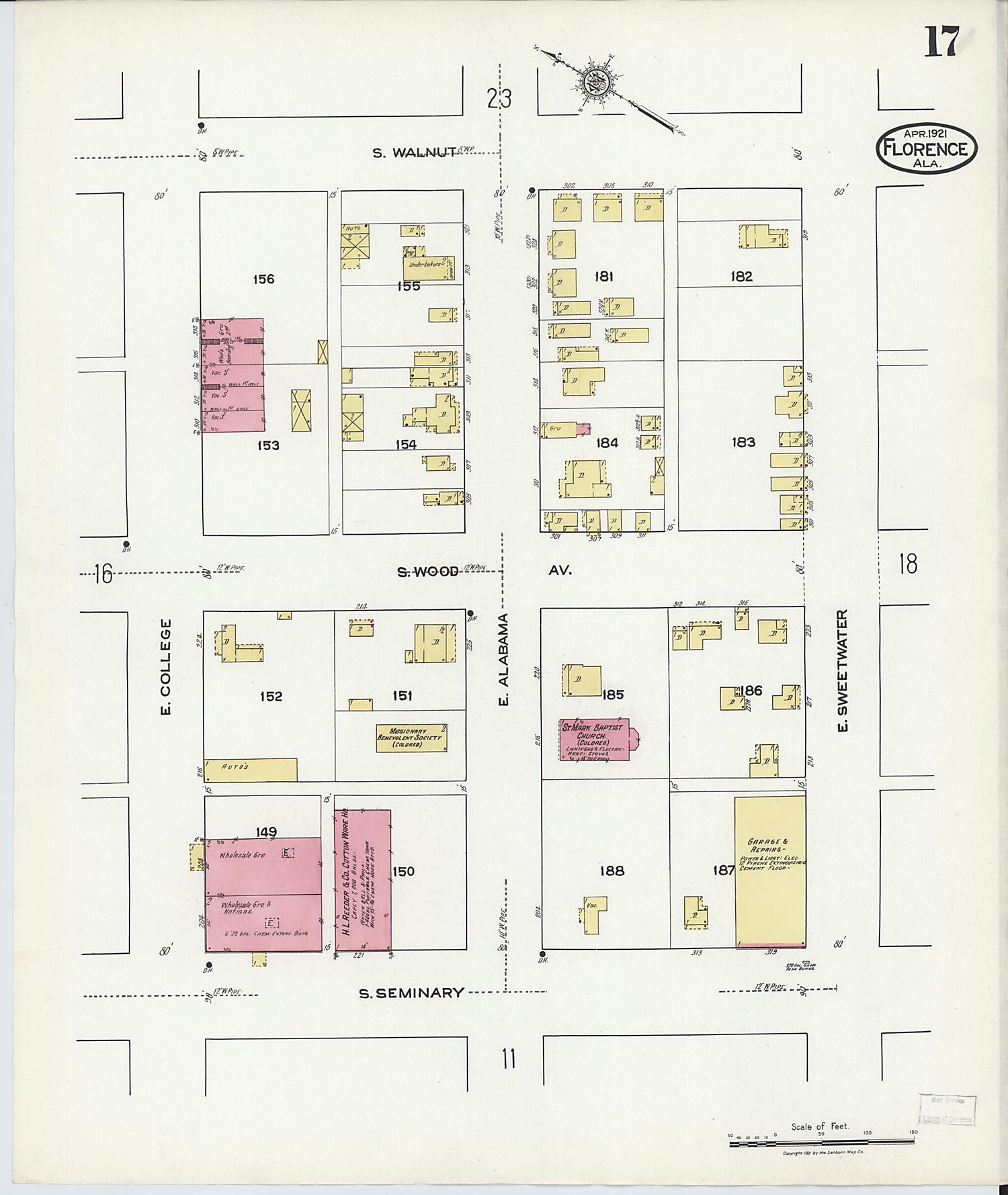 This old map of Waterloo, Lauderdale County, Alabama was created by Sanborn Map Company in 1921