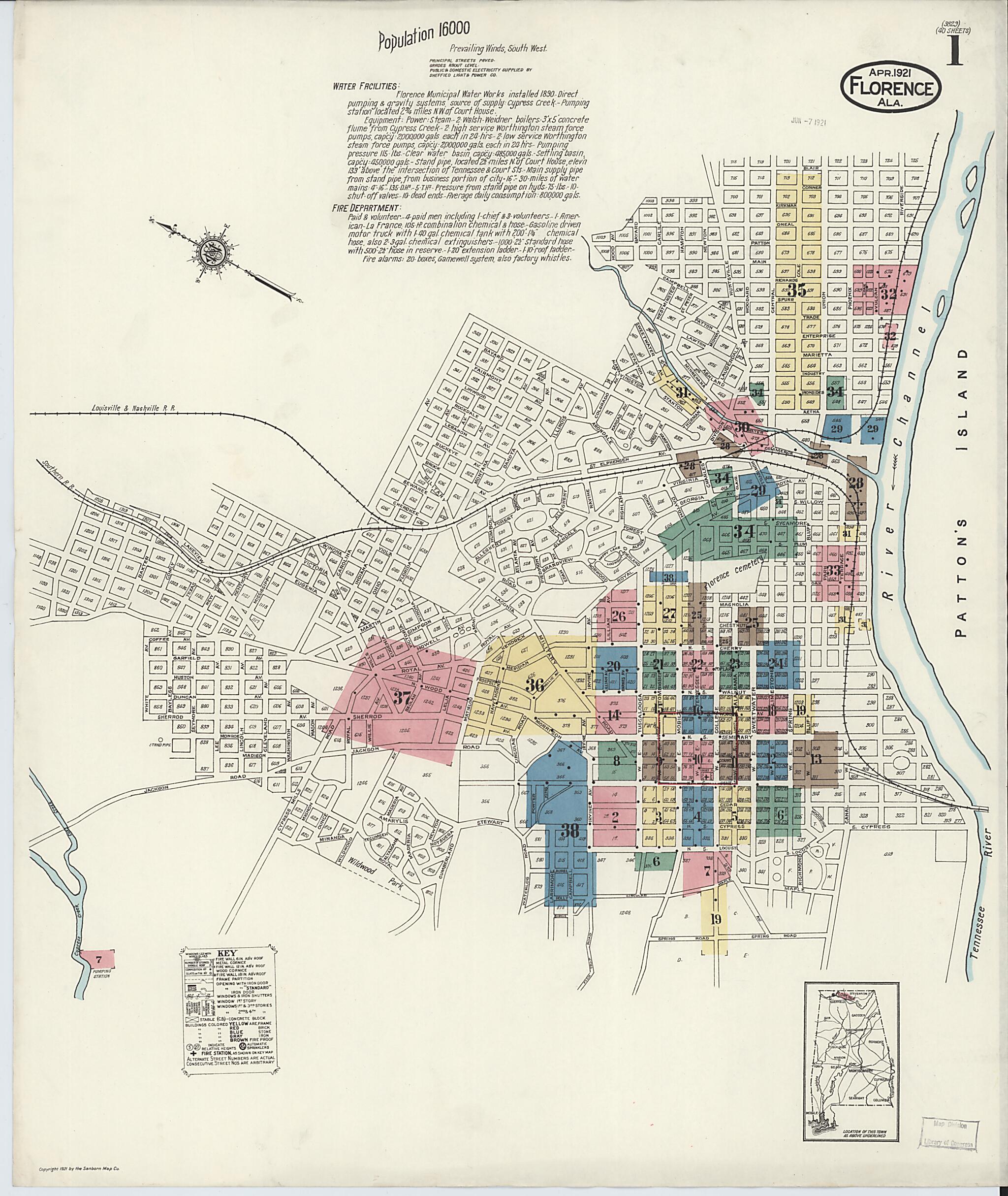 This old map of Waterloo, Lauderdale County, Alabama was created by Sanborn Map Company in 1921