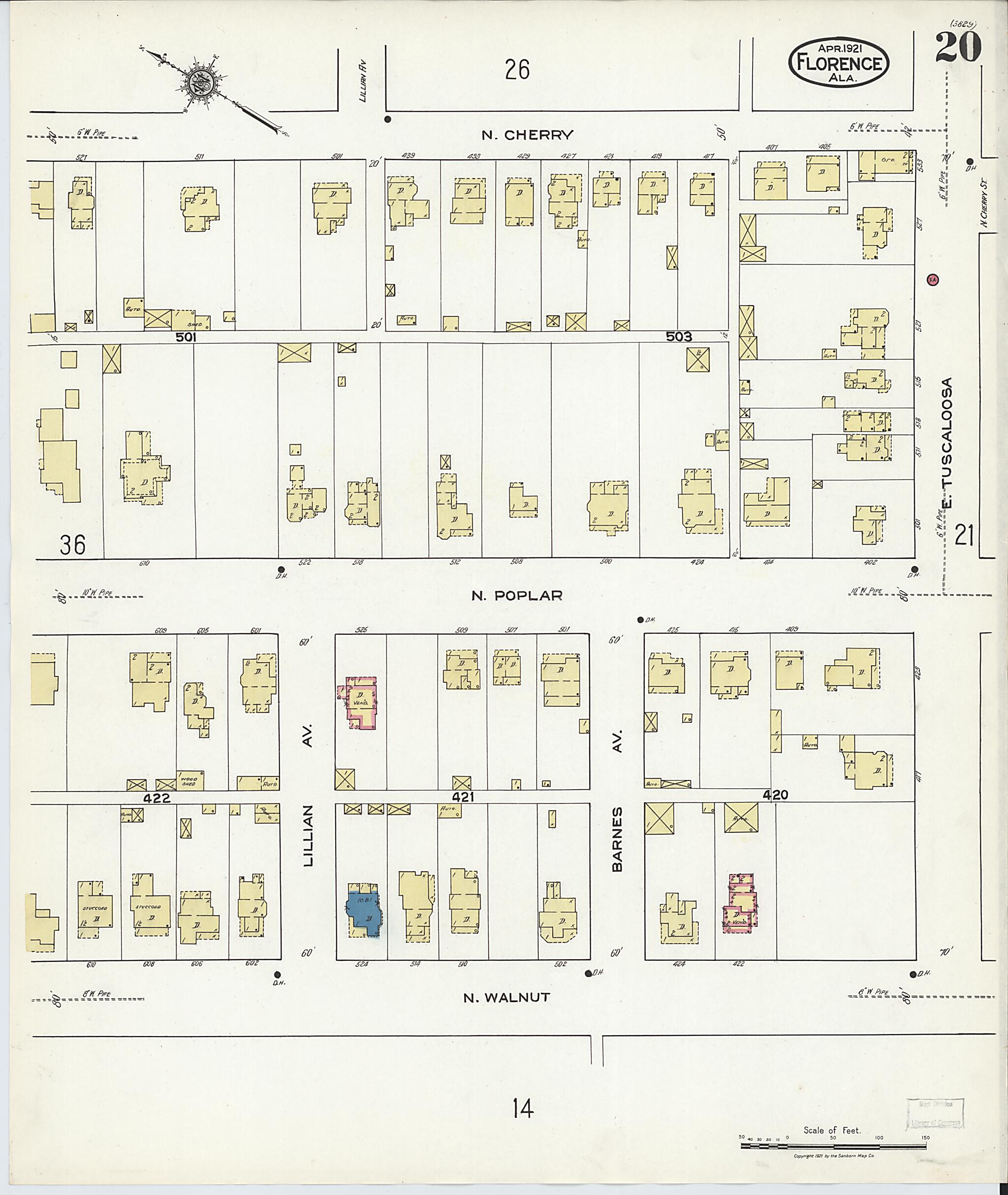 This old map of Waterloo, Lauderdale County, Alabama was created by Sanborn Map Company in 1921