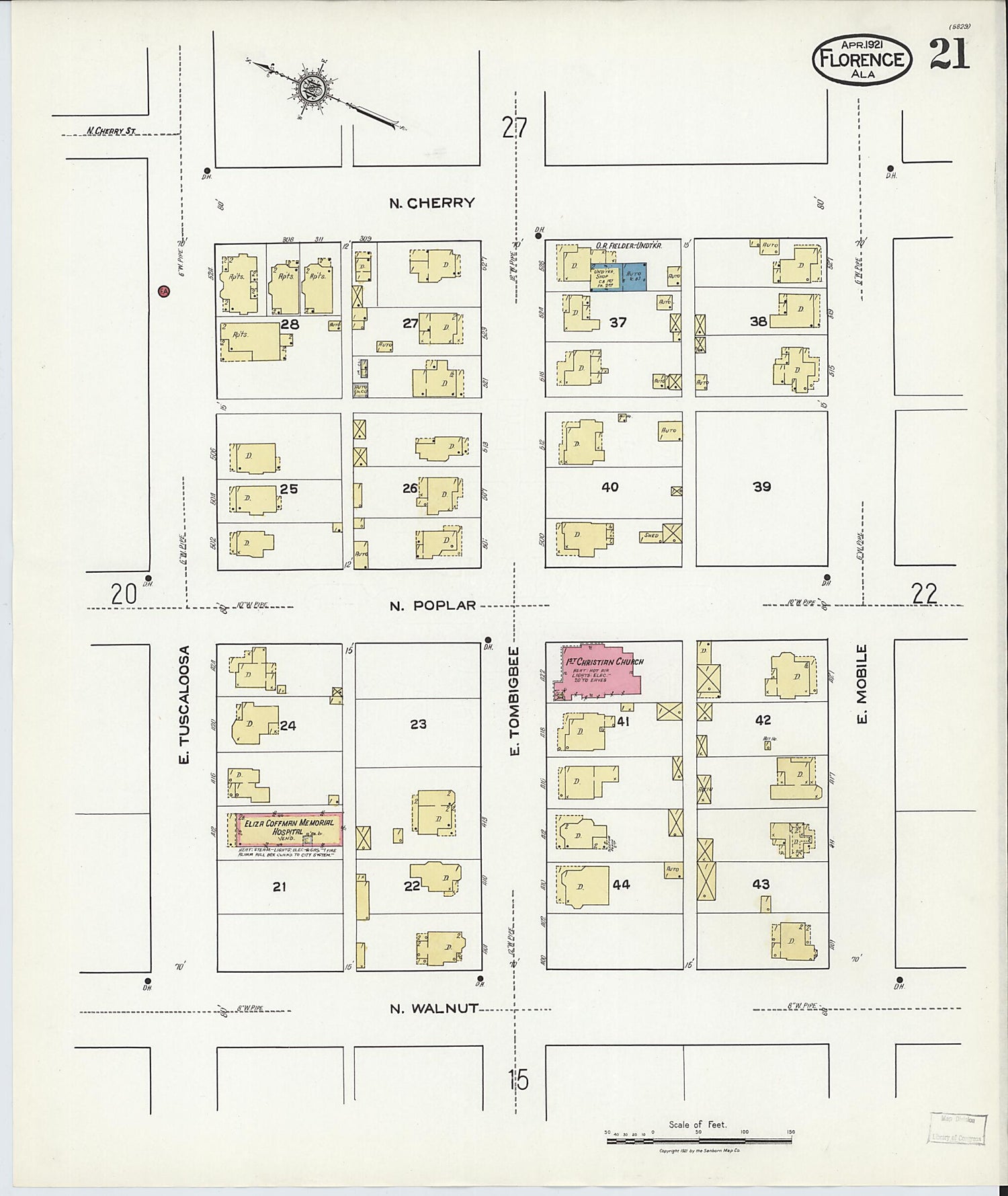 This old map of Waterloo, Lauderdale County, Alabama was created by Sanborn Map Company in 1921