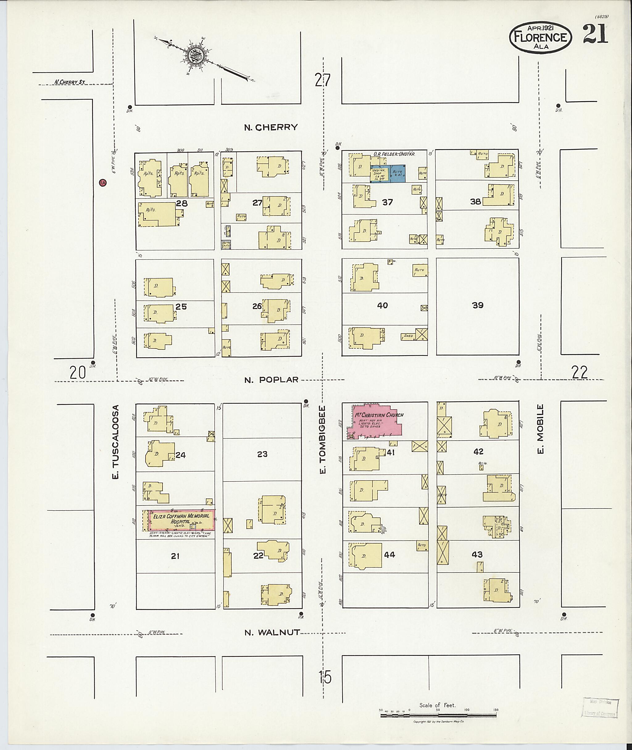 This old map of Waterloo, Lauderdale County, Alabama was created by Sanborn Map Company in 1921