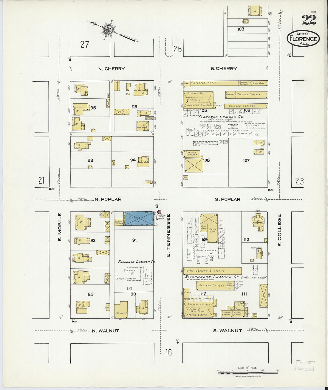 This old map of Waterloo, Lauderdale County, Alabama was created by Sanborn Map Company in 1921