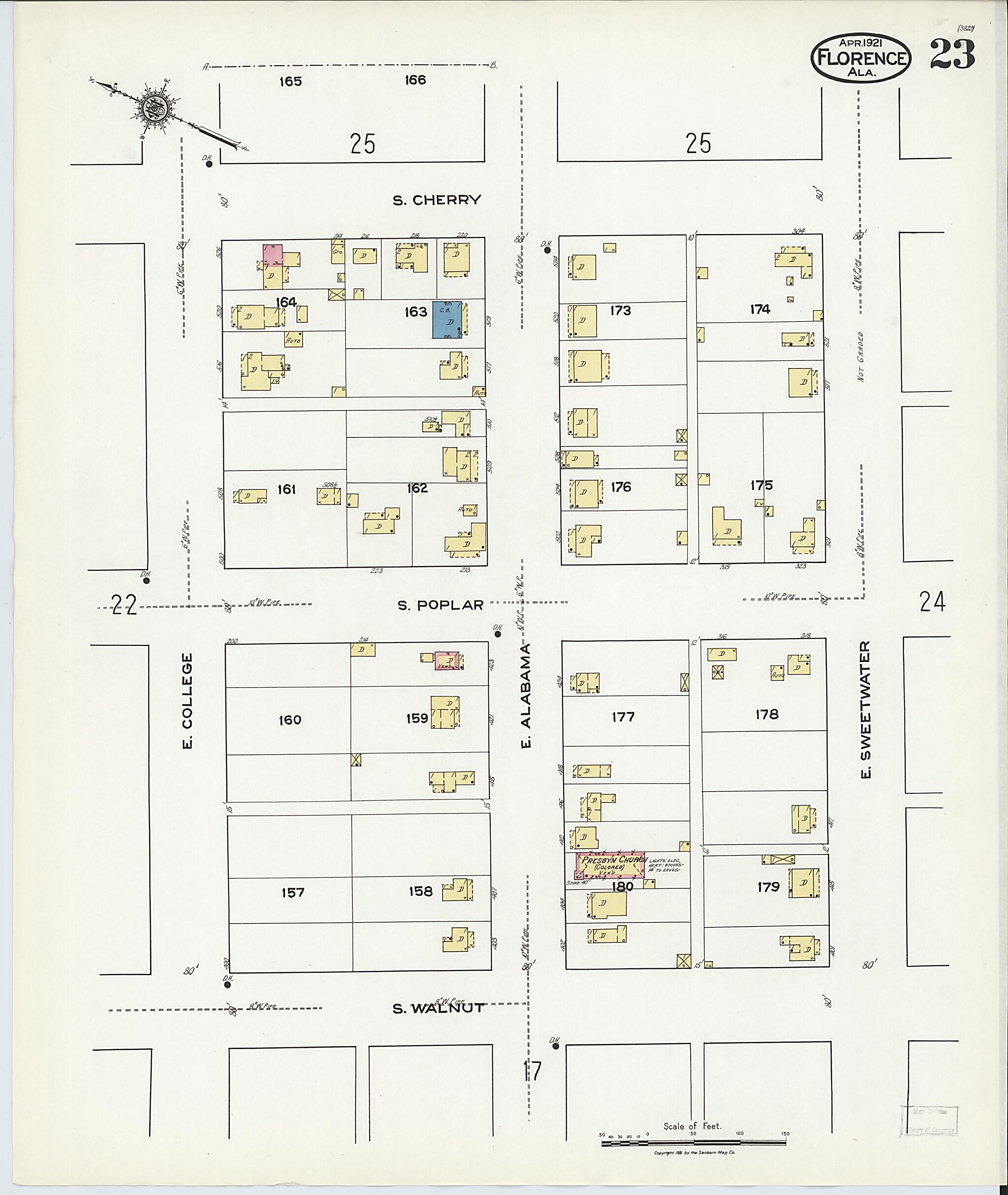 This old map of Waterloo, Lauderdale County, Alabama was created by Sanborn Map Company in 1921