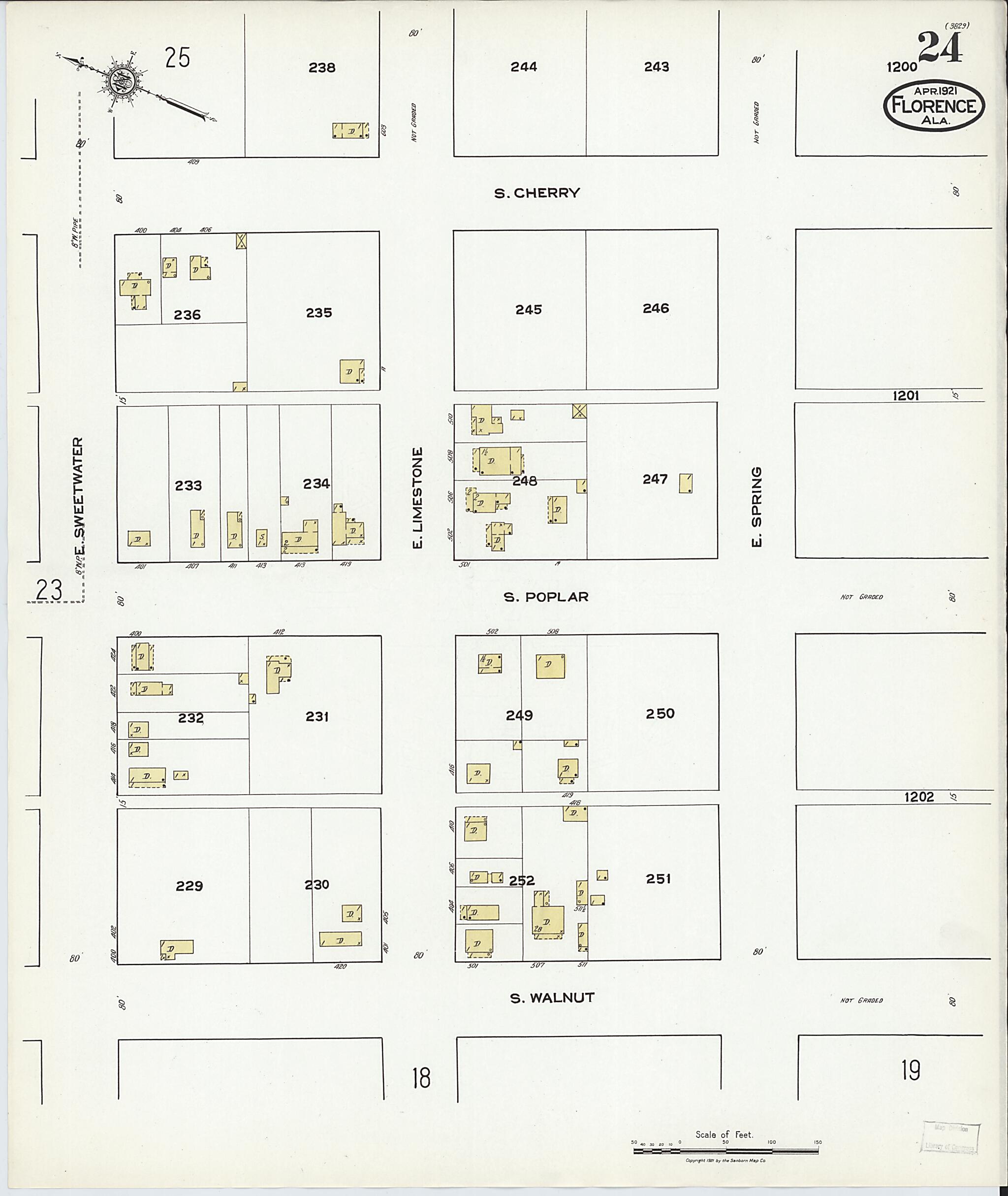 This old map of Waterloo, Lauderdale County, Alabama was created by Sanborn Map Company in 1921