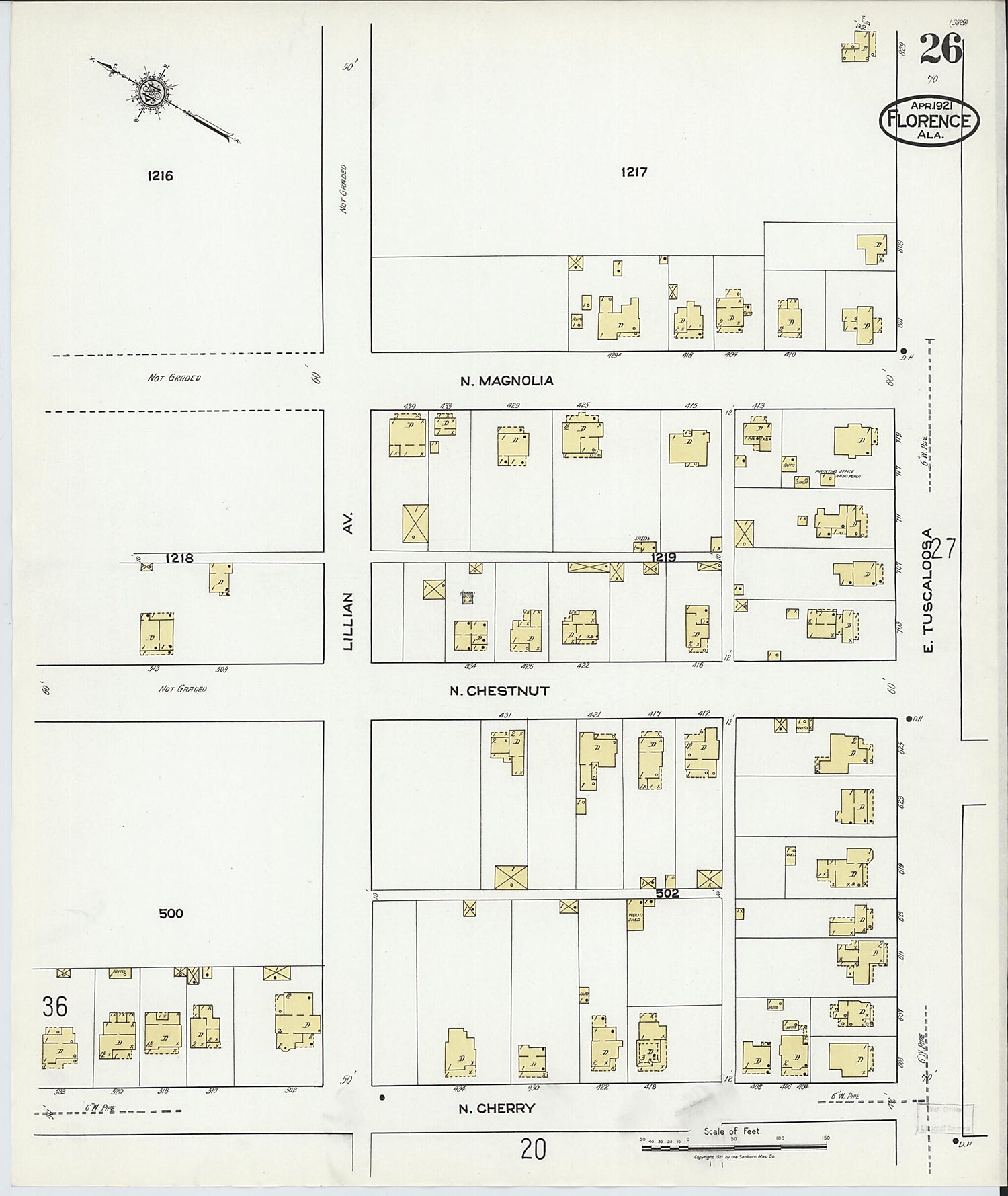 This old map of Waterloo, Lauderdale County, Alabama was created by Sanborn Map Company in 1921