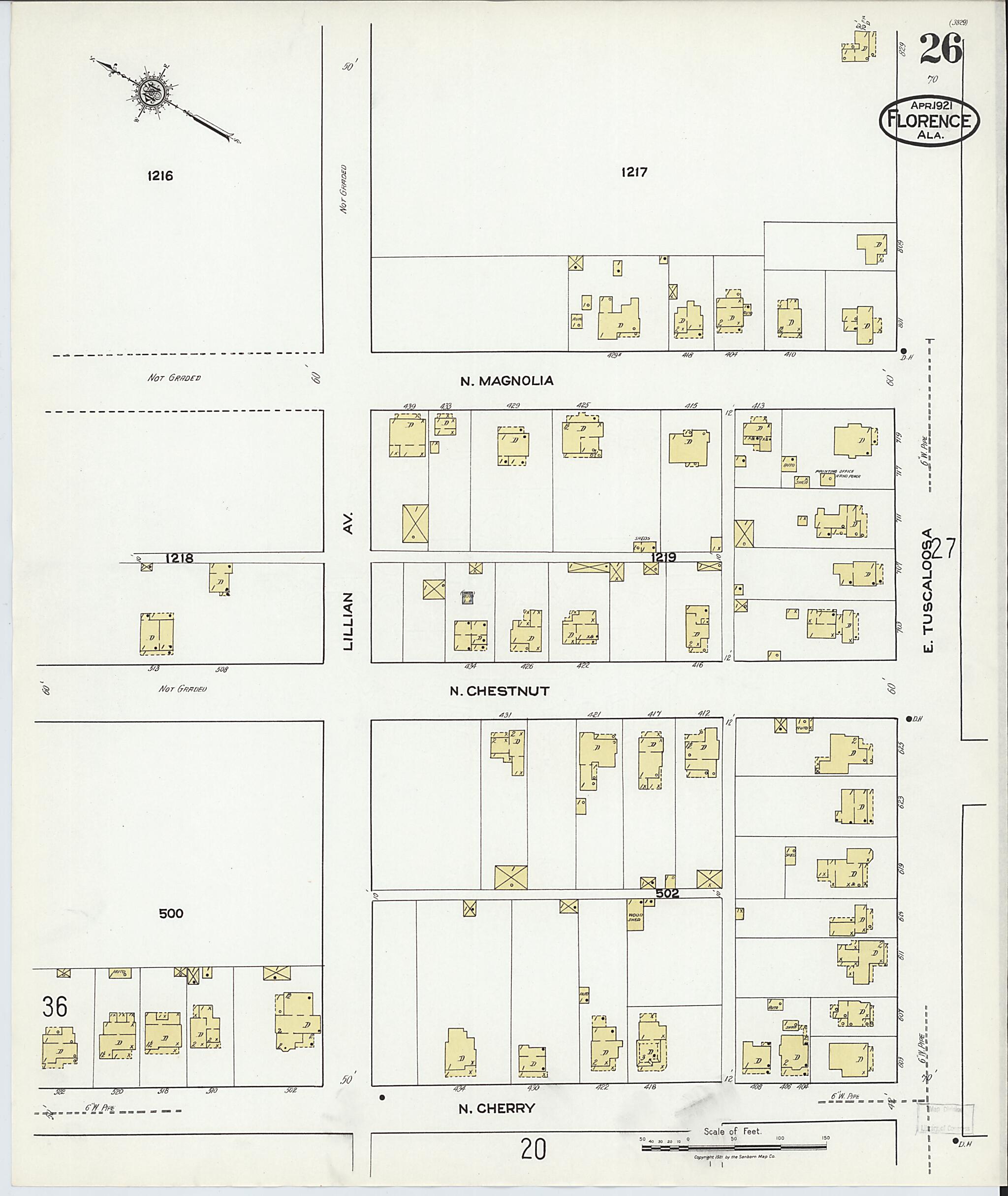 This old map of Waterloo, Lauderdale County, Alabama was created by Sanborn Map Company in 1921