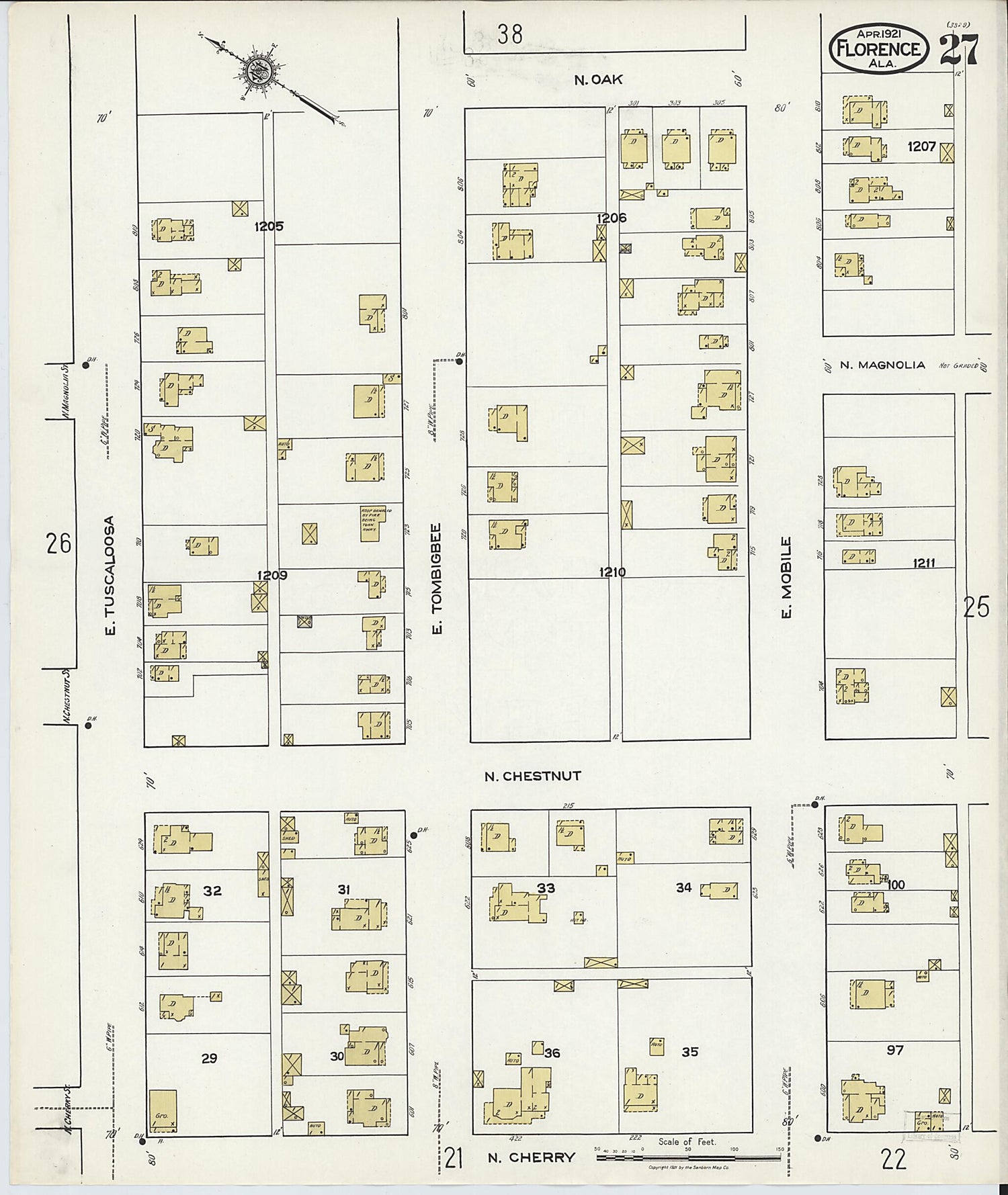 This old map of Waterloo, Lauderdale County, Alabama was created by Sanborn Map Company in 1921