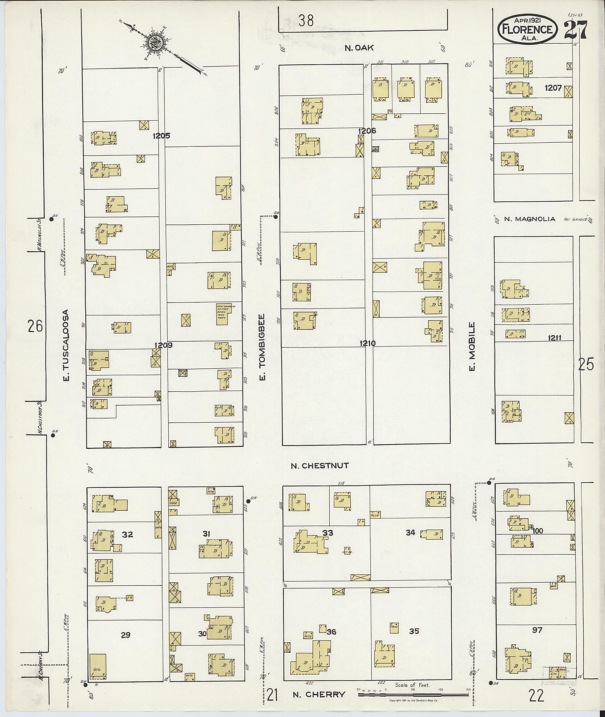 This old map of Waterloo, Lauderdale County, Alabama was created by Sanborn Map Company in 1921