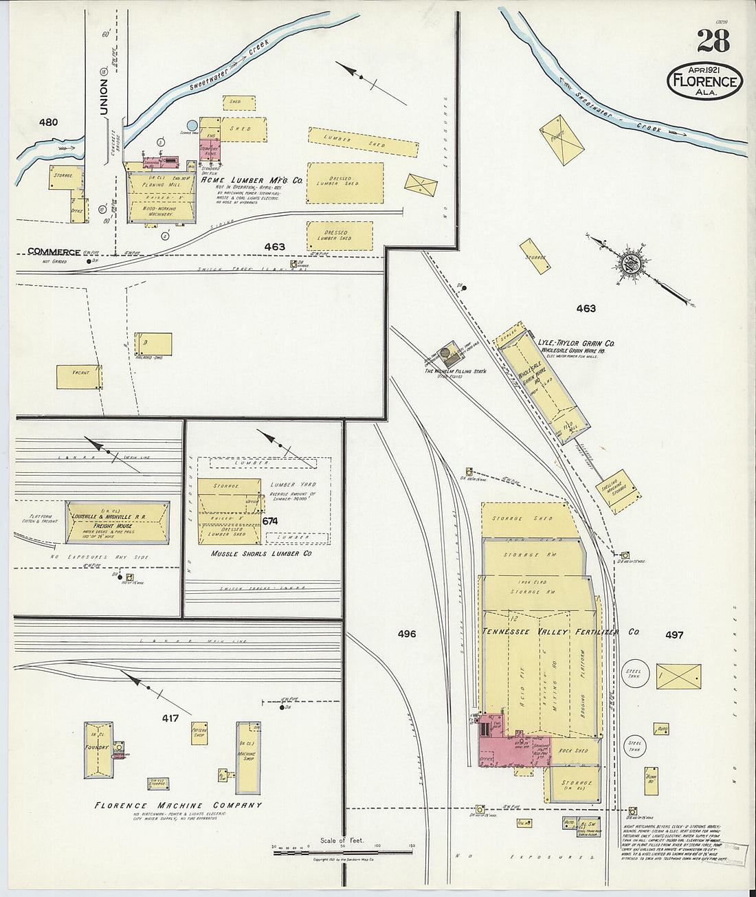 This old map of Waterloo, Lauderdale County, Alabama was created by Sanborn Map Company in 1921