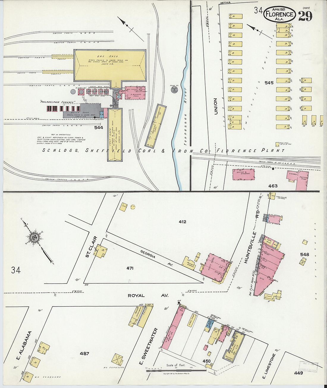 This old map of Waterloo, Lauderdale County, Alabama was created by Sanborn Map Company in 1921