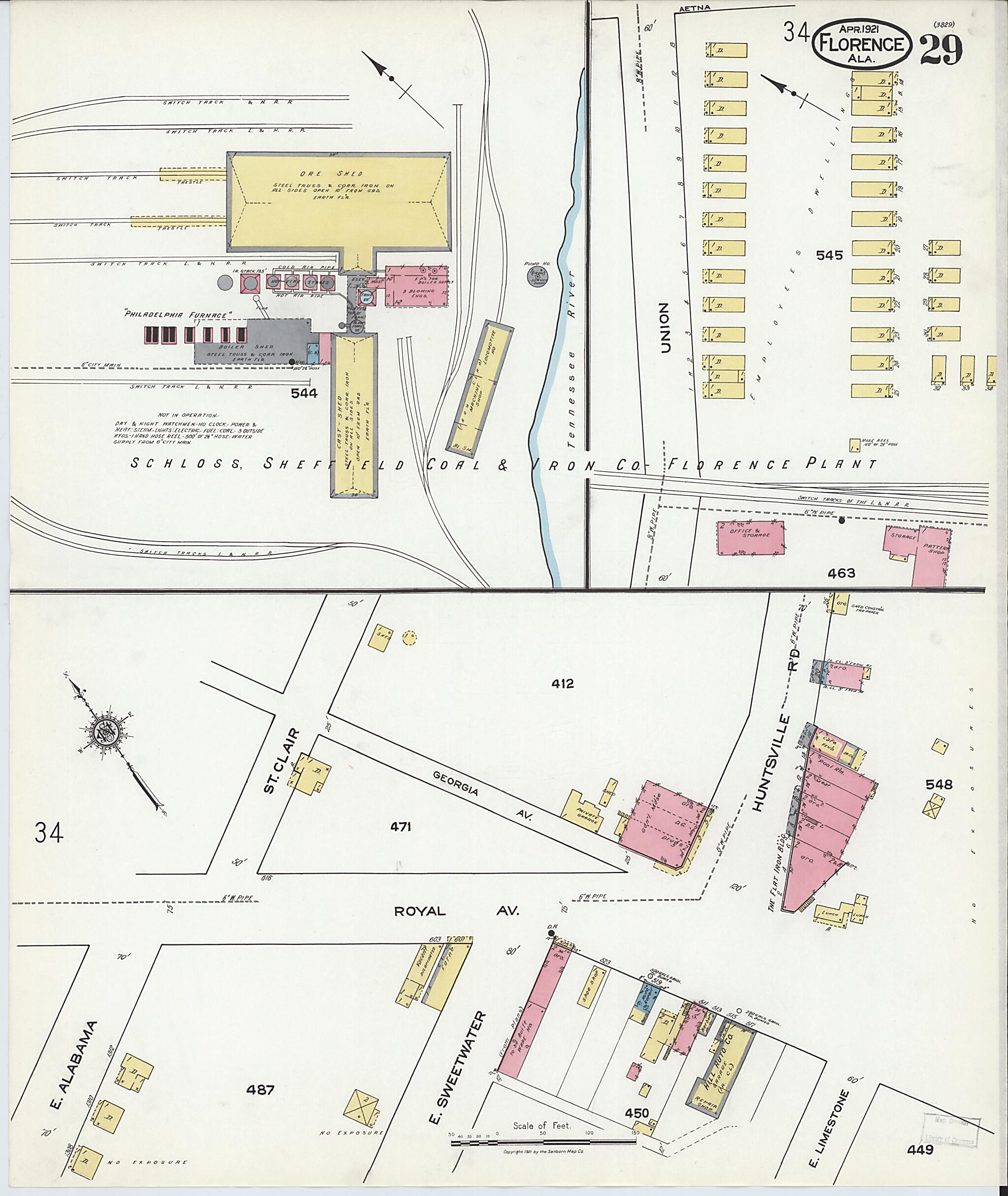 This old map of Waterloo, Lauderdale County, Alabama was created by Sanborn Map Company in 1921