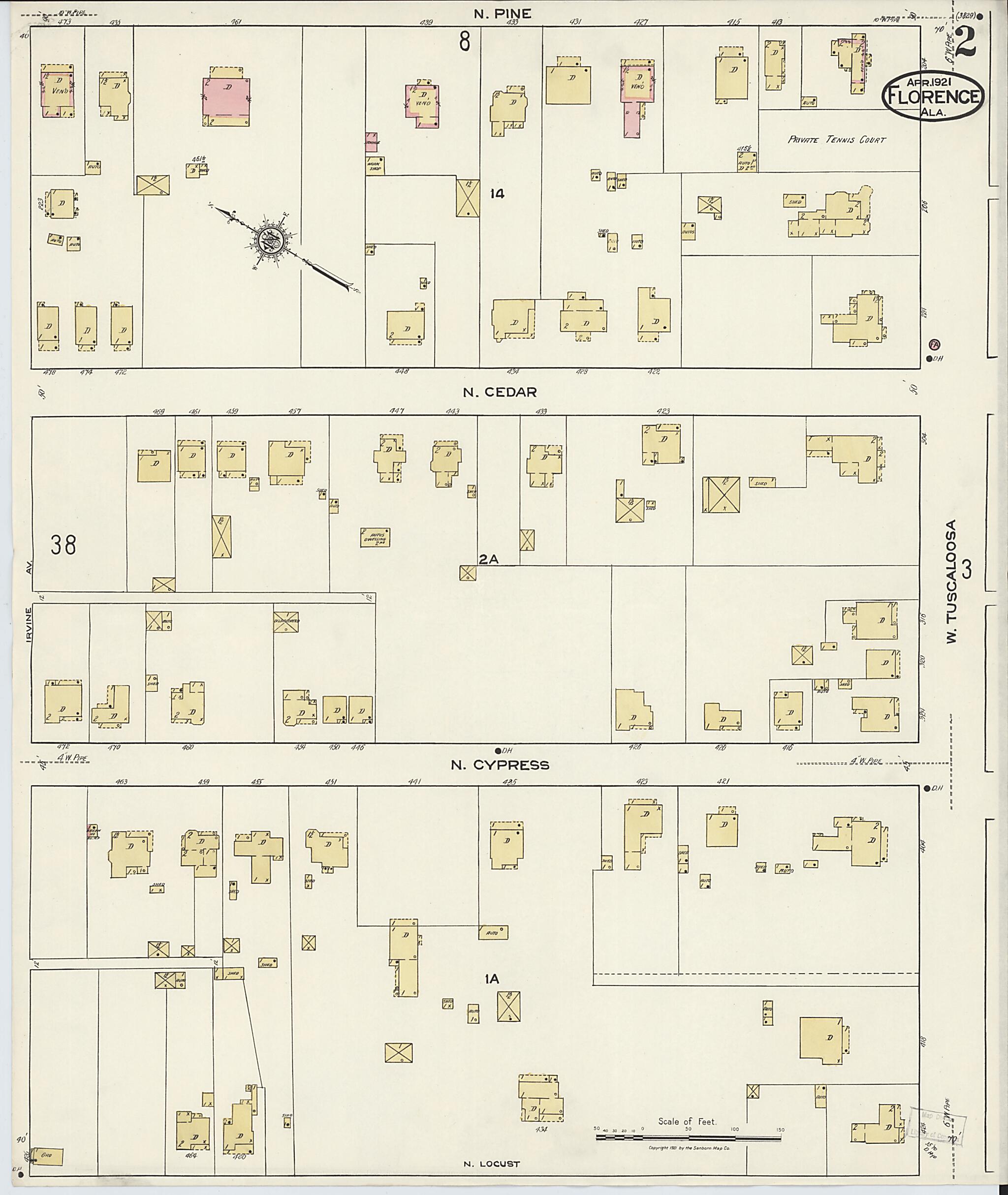 This old map of Waterloo, Lauderdale County, Alabama was created by Sanborn Map Company in 1921