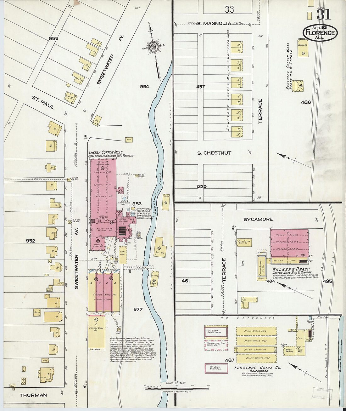 This old map of Waterloo, Lauderdale County, Alabama was created by Sanborn Map Company in 1921