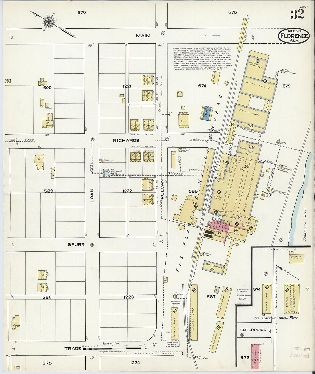 This old map of Waterloo, Lauderdale County, Alabama was created by Sanborn Map Company in 1921