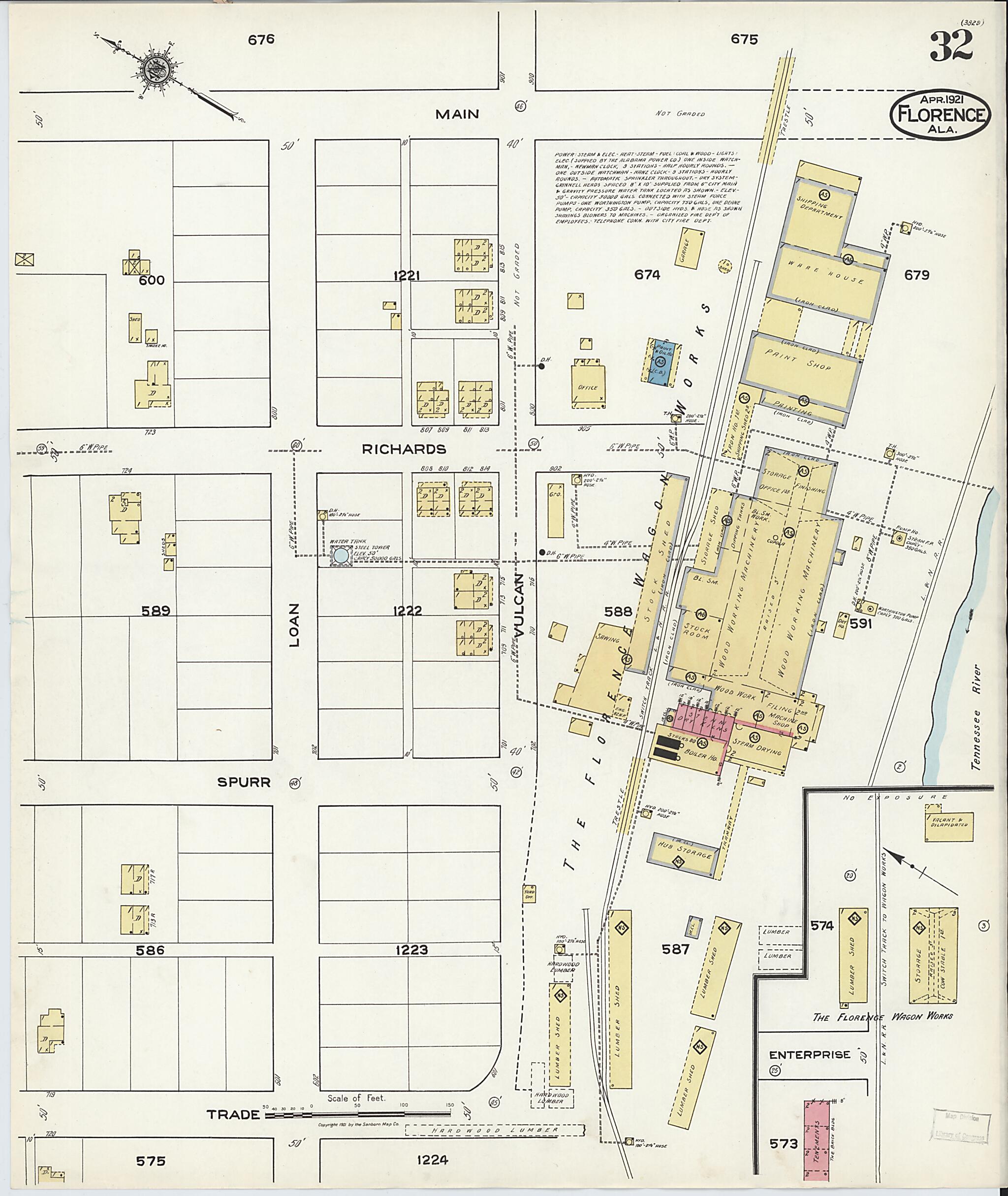 This old map of Waterloo, Lauderdale County, Alabama was created by Sanborn Map Company in 1921