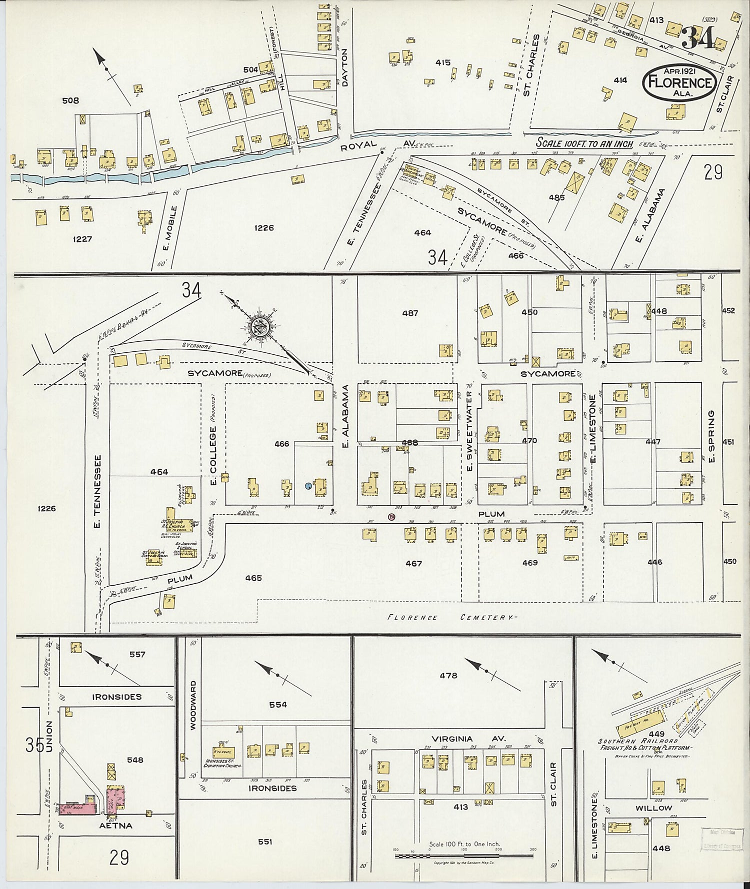 This old map of Waterloo, Lauderdale County, Alabama was created by Sanborn Map Company in 1921