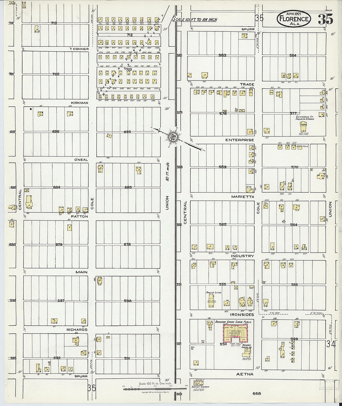 This old map of Waterloo, Lauderdale County, Alabama was created by Sanborn Map Company in 1921