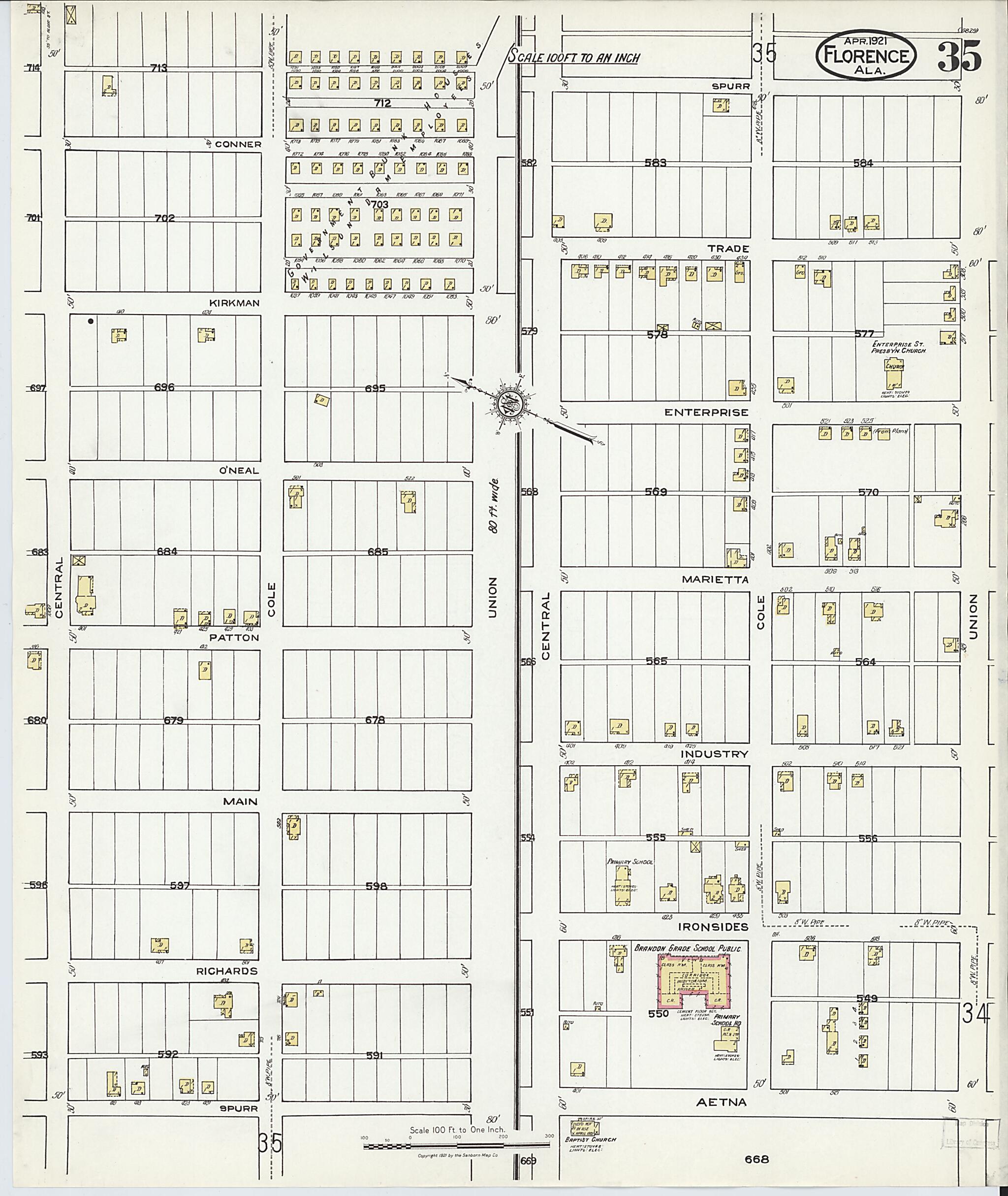 This old map of Waterloo, Lauderdale County, Alabama was created by Sanborn Map Company in 1921