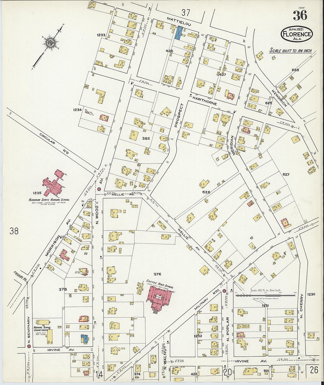 This old map of Waterloo, Lauderdale County, Alabama was created by Sanborn Map Company in 1921