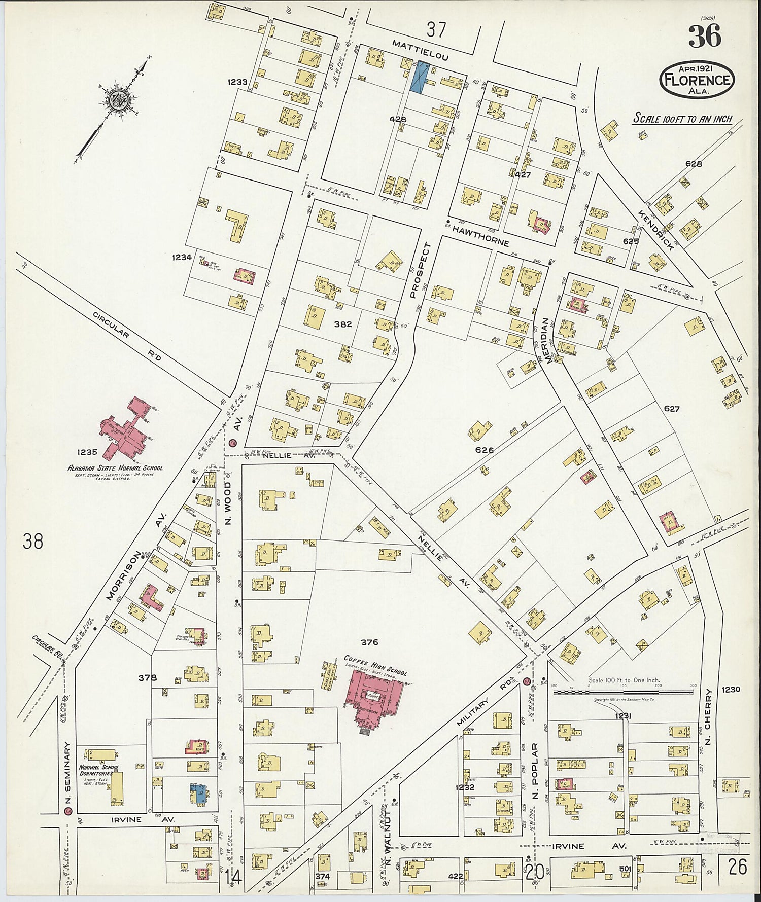 This old map of Waterloo, Lauderdale County, Alabama was created by Sanborn Map Company in 1921