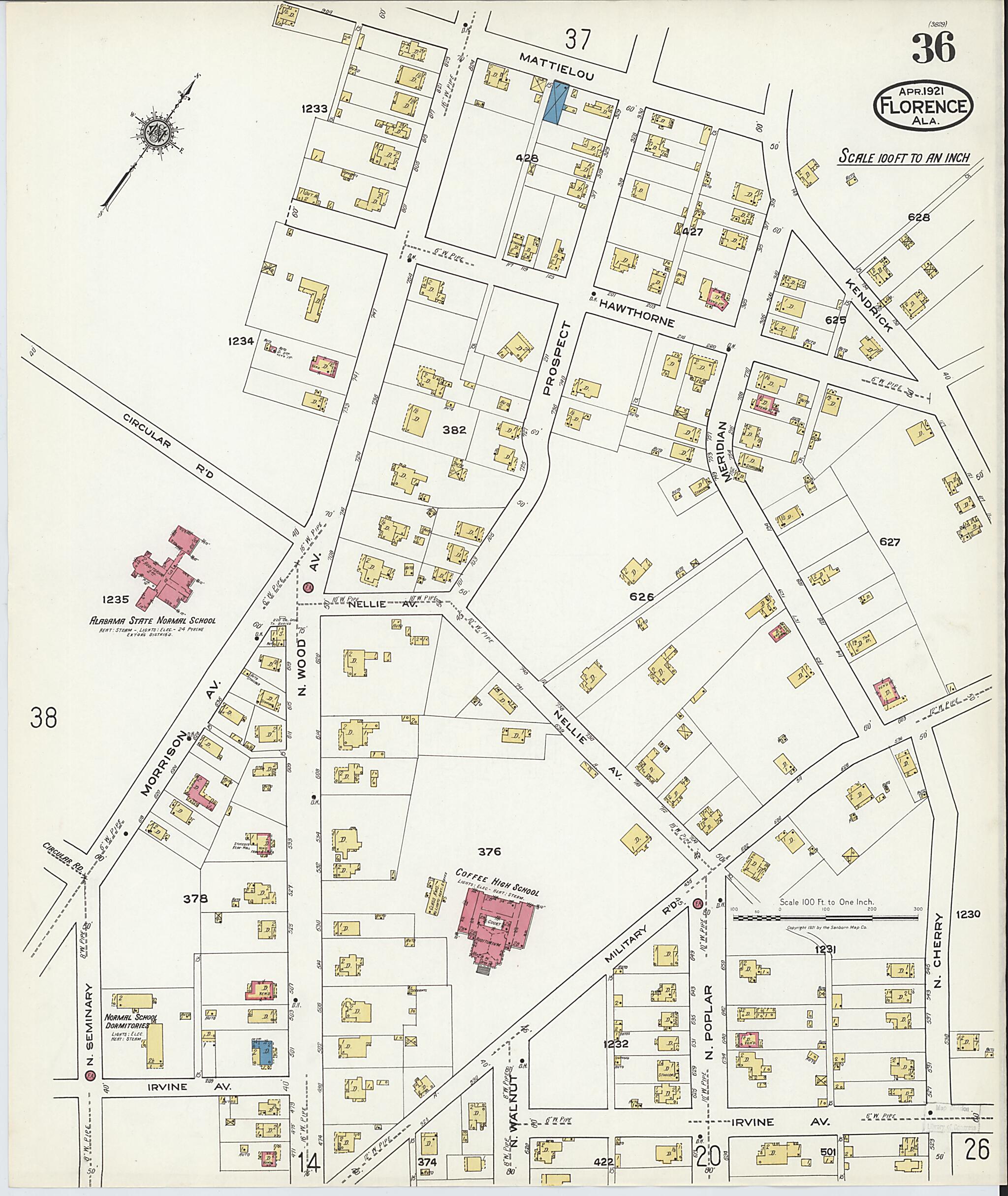 This old map of Waterloo, Lauderdale County, Alabama was created by Sanborn Map Company in 1921