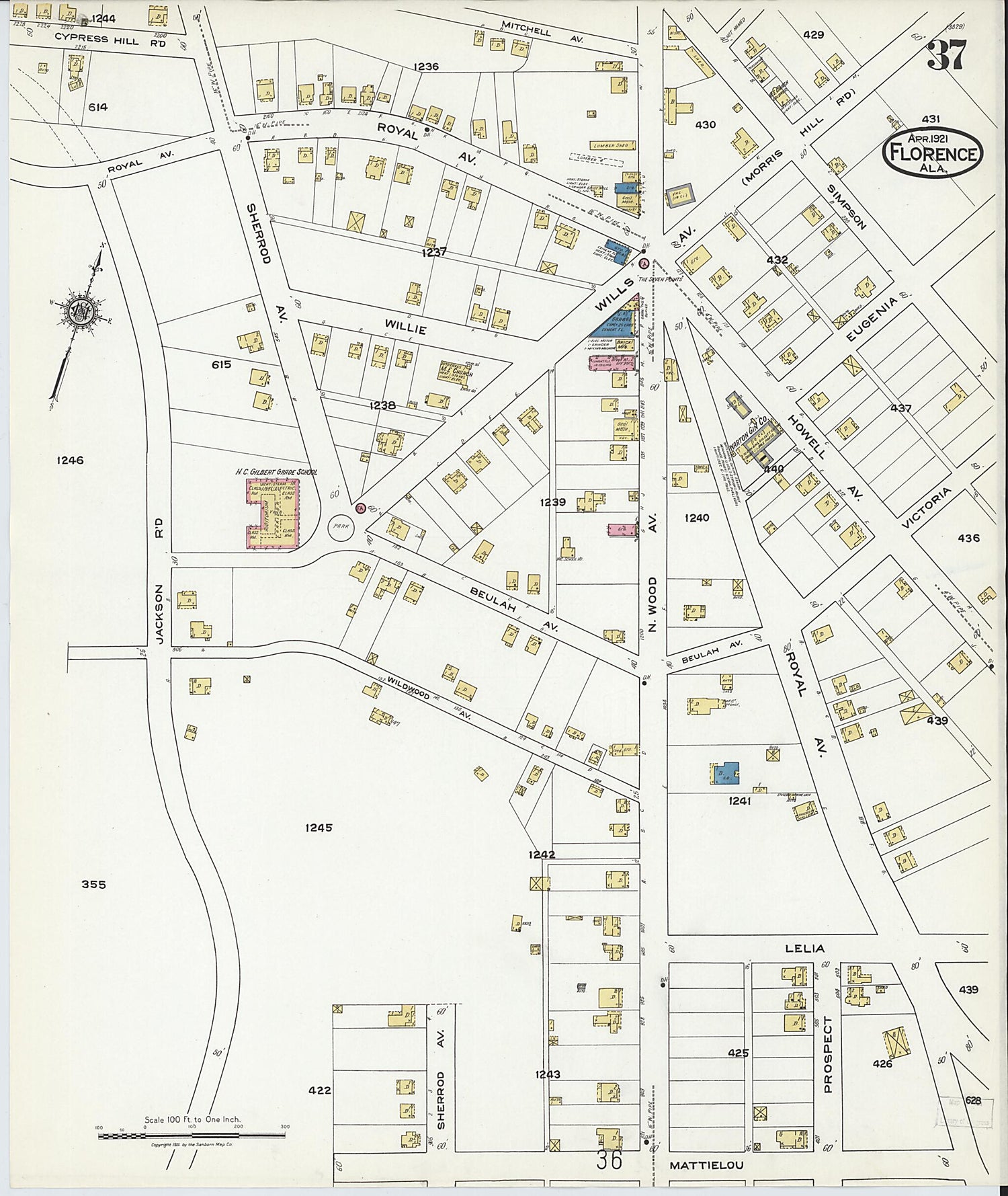 This old map of Waterloo, Lauderdale County, Alabama was created by Sanborn Map Company in 1921