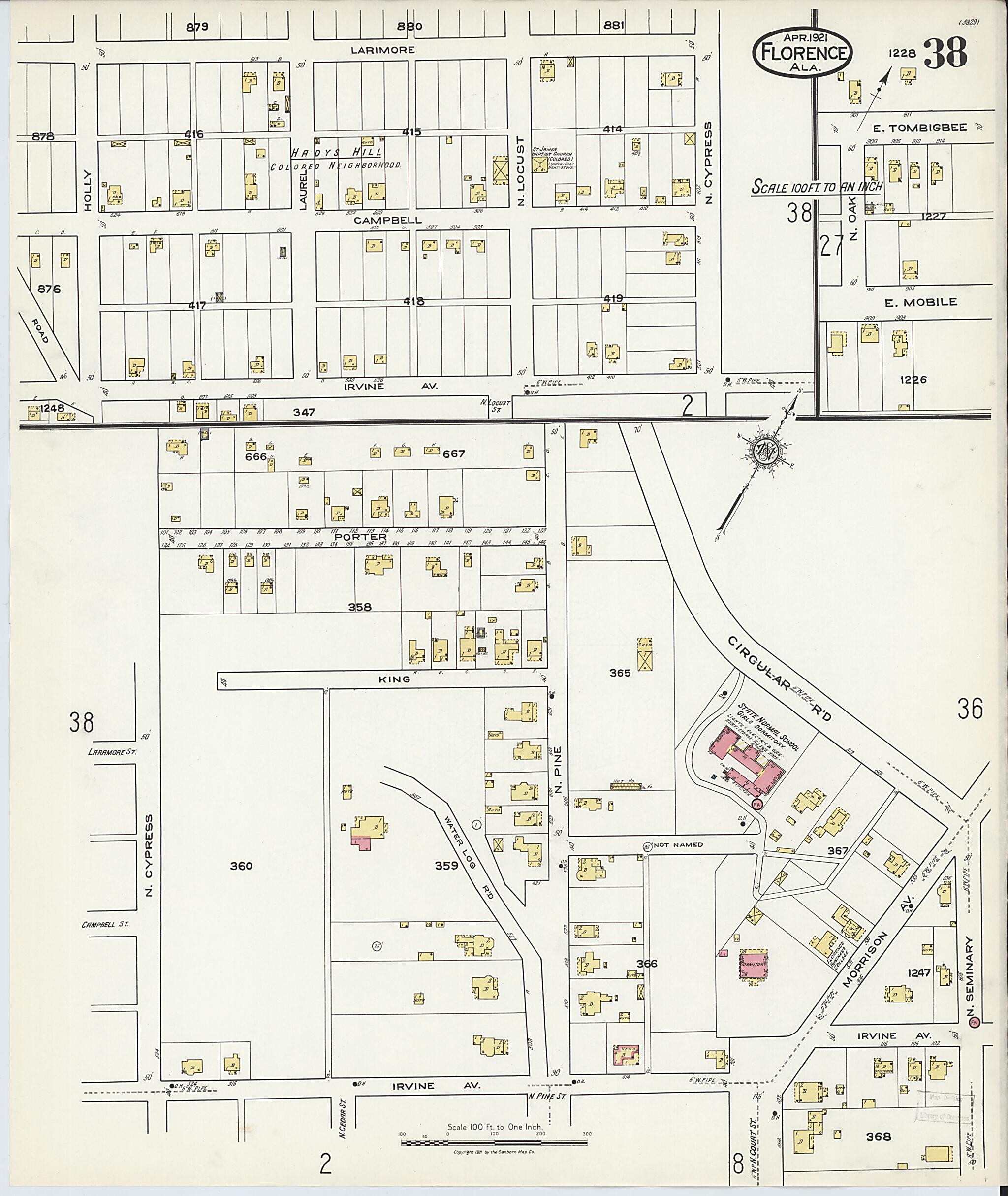 This old map of Waterloo, Lauderdale County, Alabama was created by Sanborn Map Company in 1921