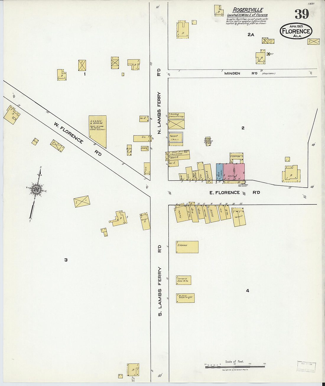 This old map of Waterloo, Lauderdale County, Alabama was created by Sanborn Map Company in 1921