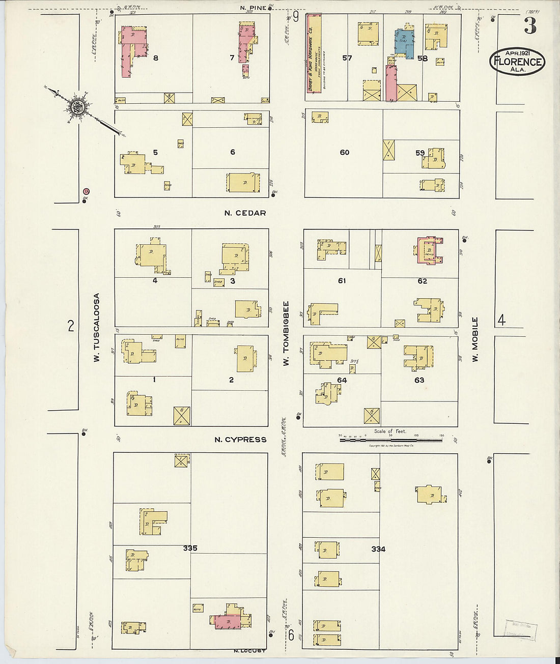 This old map of Waterloo, Lauderdale County, Alabama was created by Sanborn Map Company in 1921