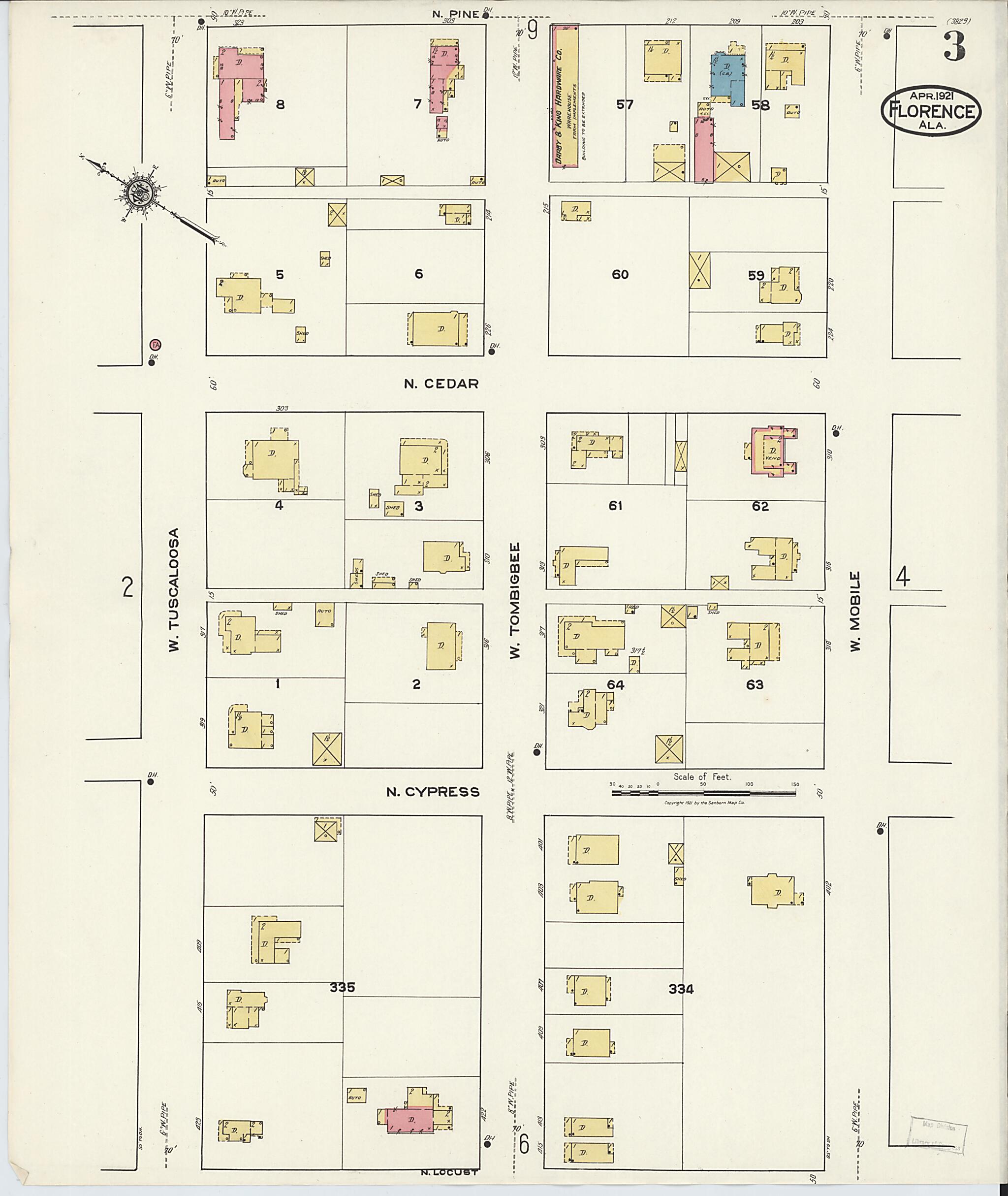 This old map of Waterloo, Lauderdale County, Alabama was created by Sanborn Map Company in 1921