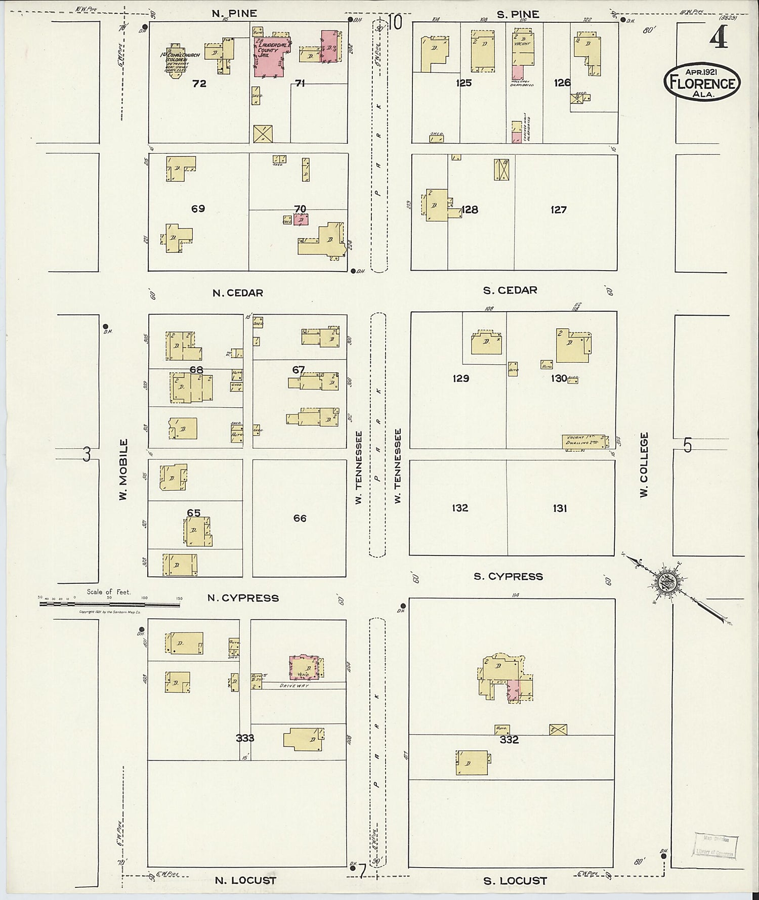 This old map of Waterloo, Lauderdale County, Alabama was created by Sanborn Map Company in 1921