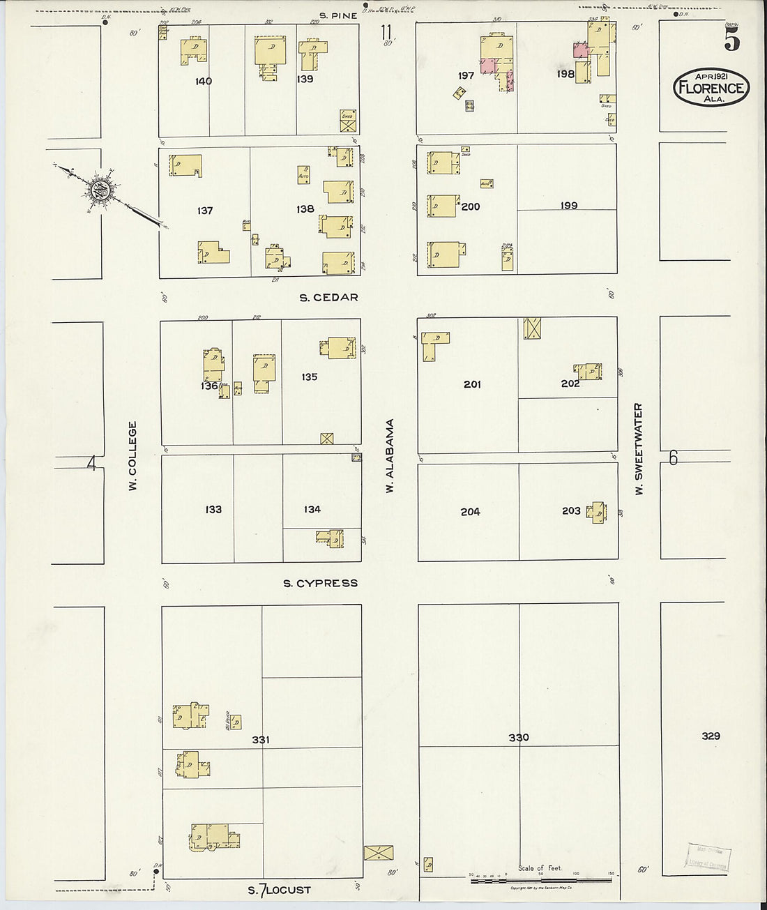 This old map of Waterloo, Lauderdale County, Alabama was created by Sanborn Map Company in 1921