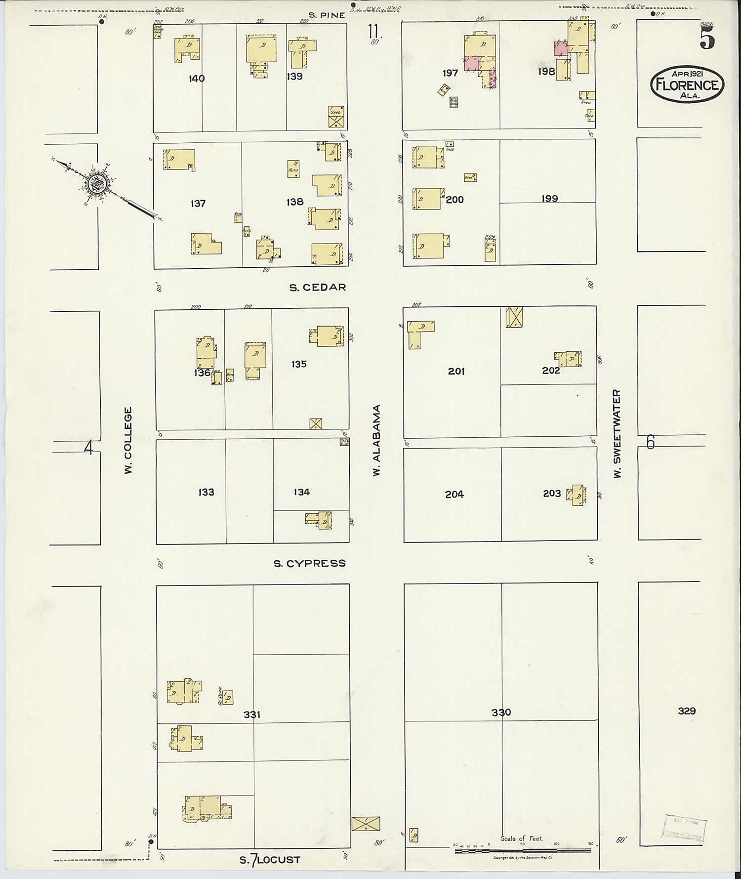 This old map of Waterloo, Lauderdale County, Alabama was created by Sanborn Map Company in 1921