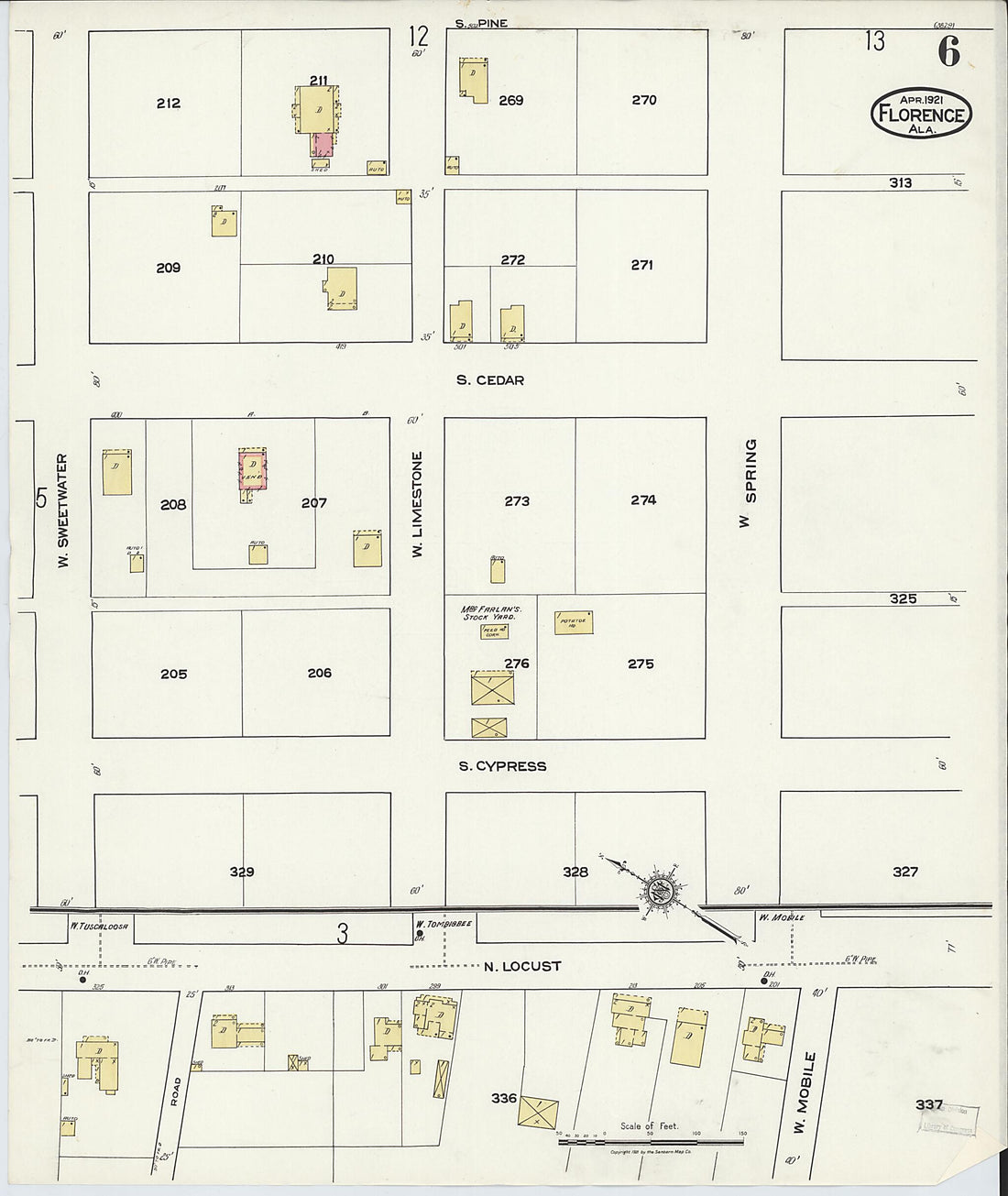 This old map of Waterloo, Lauderdale County, Alabama was created by Sanborn Map Company in 1921